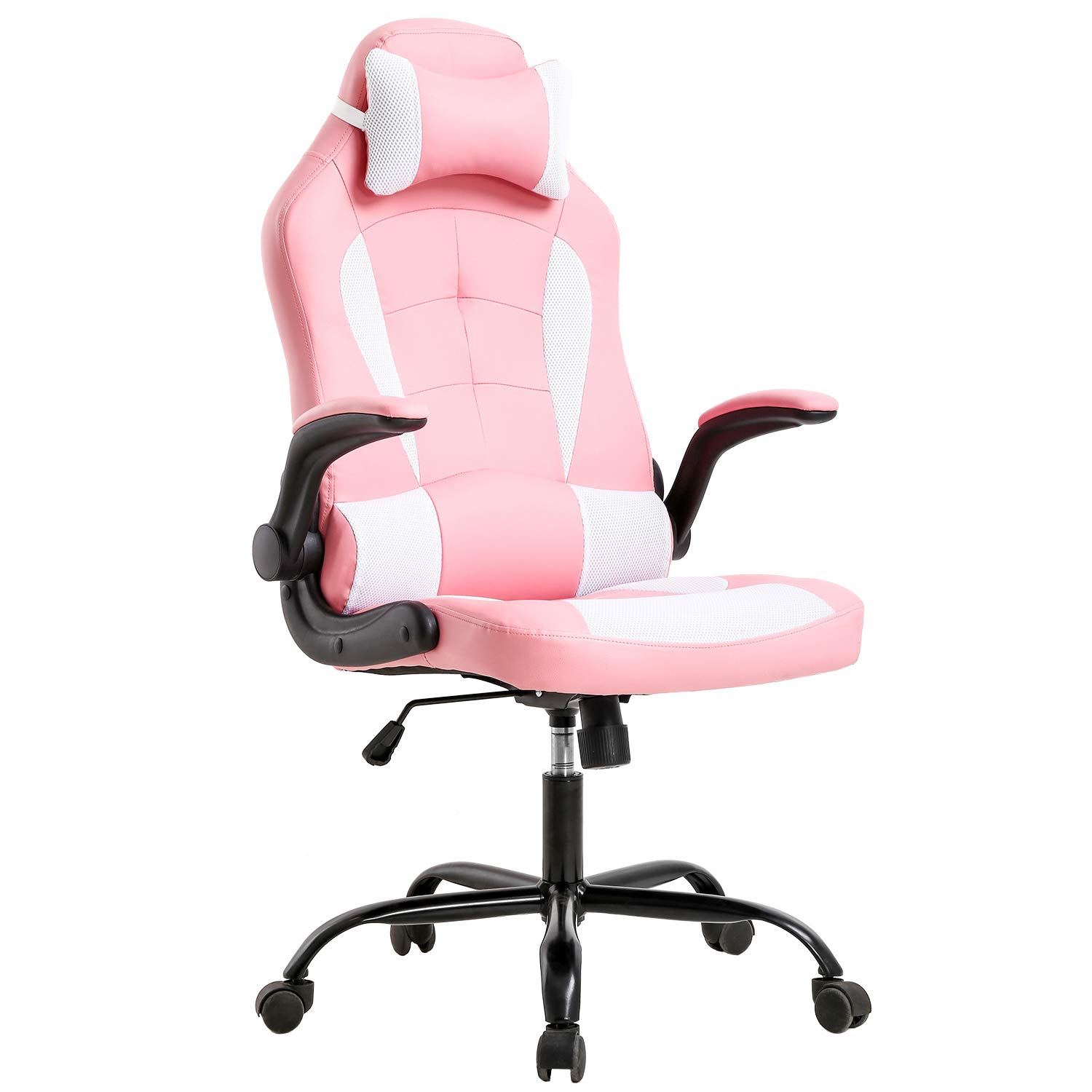 Ergonomic Gaming Chair with Lumbar Support & Flip-Up Arms - Adjustable Pink PU Leather Racing Office Chair for Women - Perfect for Home Office, Gaming Setup & Computer Workstations