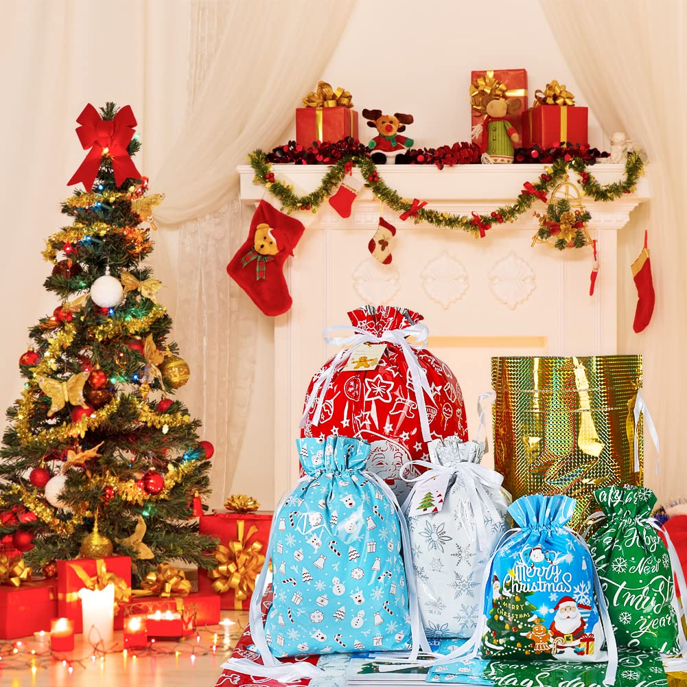 30PCS Christmas Drawstring Gift Bags - Assorted Sizes Holiday Wrapping Bags for Xmas, Birthday & Party Favors | Perfect for Gift Giving, Stocking Stuffers & Holiday Celebrations