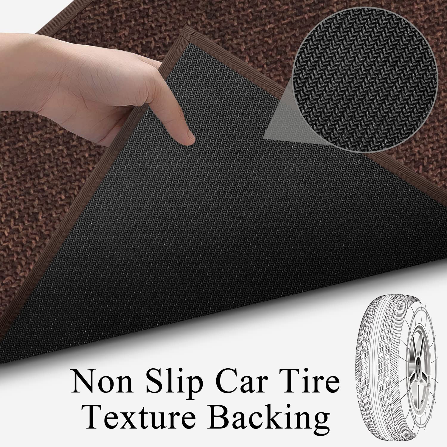 GOYLSER Non-Slip Kitchen Runner Rug - 54x22 Inch Absorbent Jute Carpet with Rubber Backing for Home & Kitchen - Deep Brown - Perfect for High Traffic Areas, Sink & Stove Protection