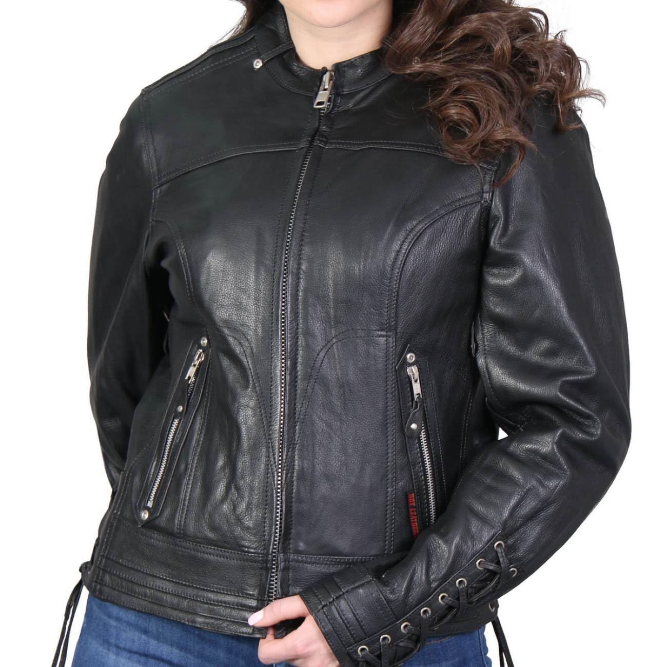 Hot Leathers Women's Genuine Leather Lace-Up Sleeve Jacket - Stylish Biker Jacket for Motorcycle Riding, Night Out & Fall Fashion