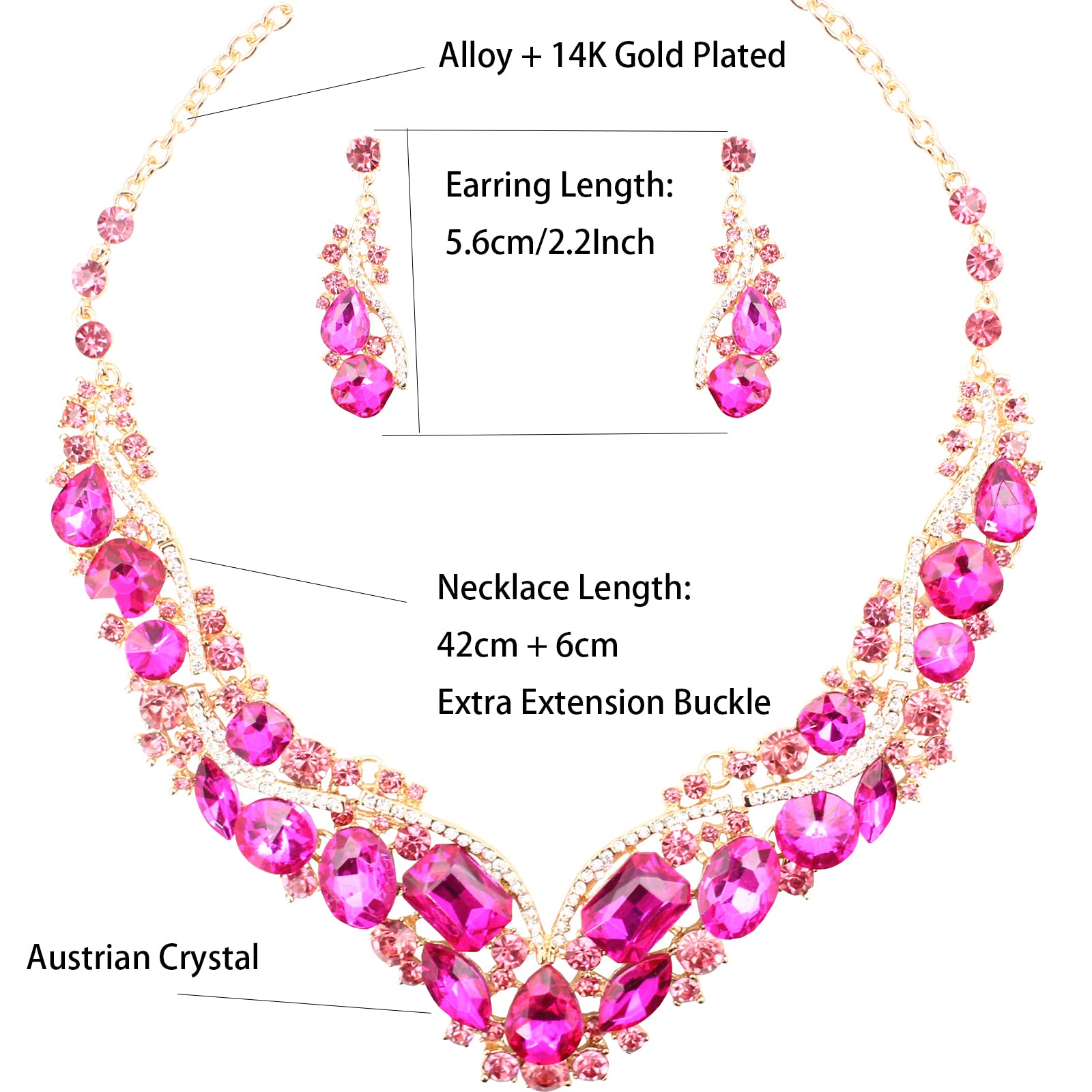 Elegant Rhinestone Crystal Teardrop Necklace & Dangle Earrings Set for Women | Fashion Statement Jewelry Gift | Perfect for Parties, Weddings & Special Occasions