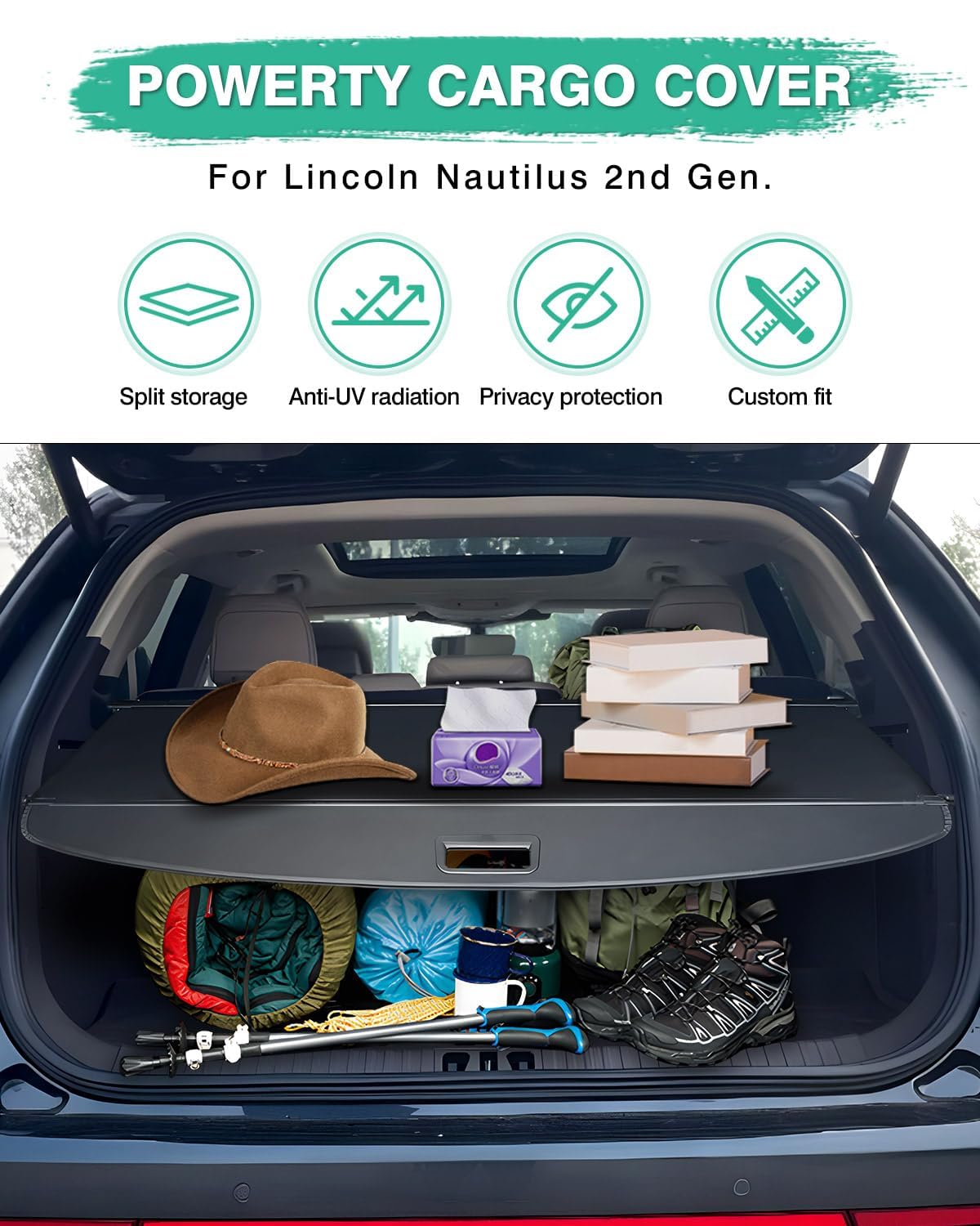 2024-2025 Lincoln Nautilus Retractable Cargo Cover - Durable Trunk Shade Protector for Luggage & Storage | Perfect for Road Trips, Grocery Hauling & Vehicle Organization