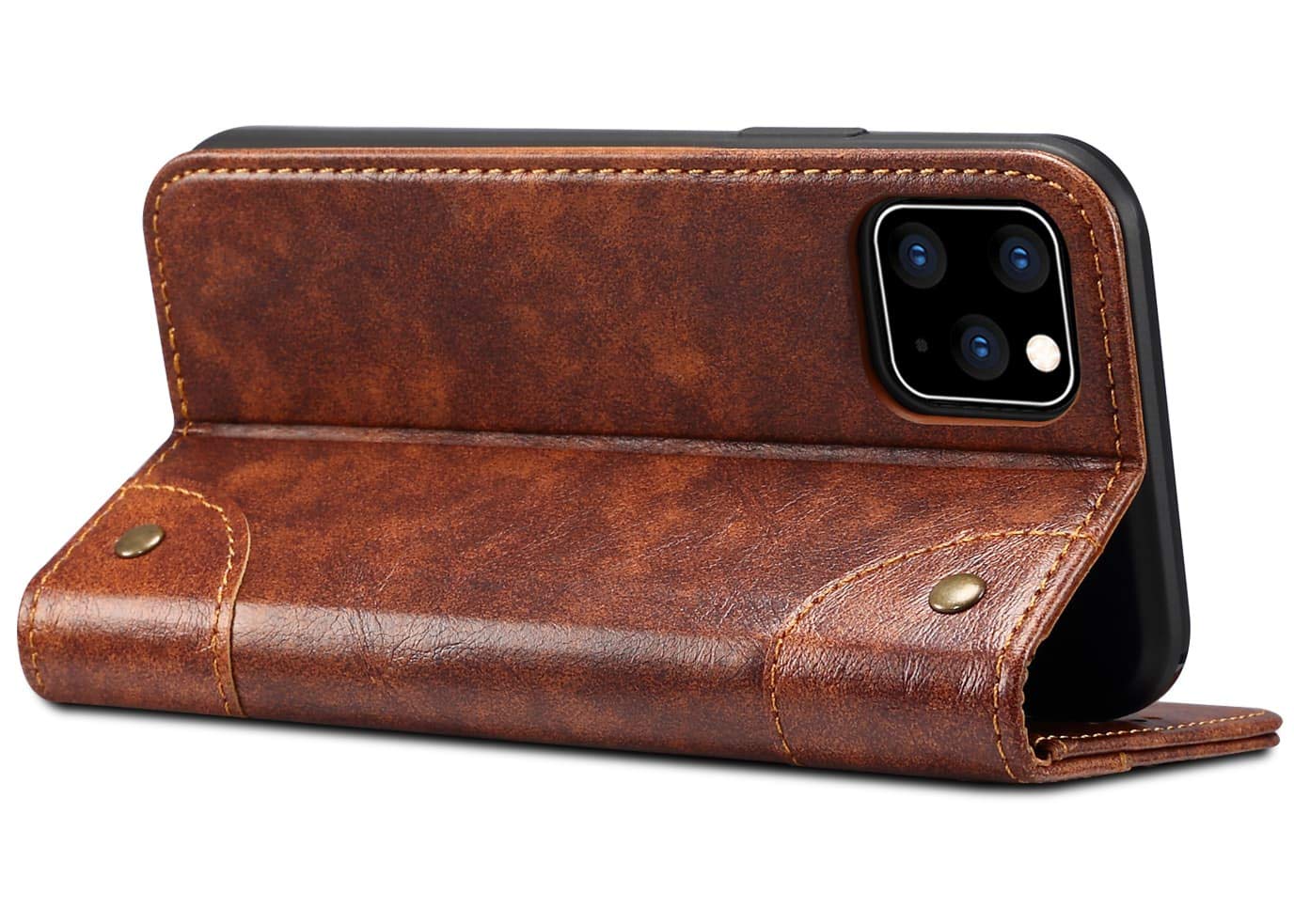 SINIANL Leather Wallet Case for iPhone 11 Pro Max (6.5 inch 2019) - Magnetic Folio Cover with Stand, ID Holder & Credit Card Slots | Book Design | Khaki Color | Perfect for Business, Travel & Daily Use