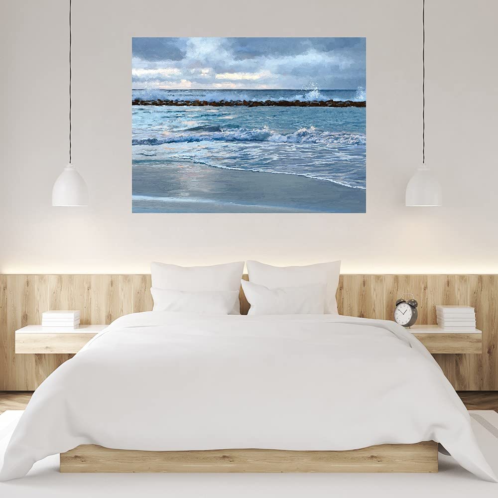 Sunrise Blues Fine Art Canvas Wall Decor - 32x24 Inches Hand-Painted Abstract Painting for Living Room, Bedroom & Office - Ready to Hang Gallery Wrapped Canvas - Perfect for Home Decor, Housewarming Gift & Interior Design