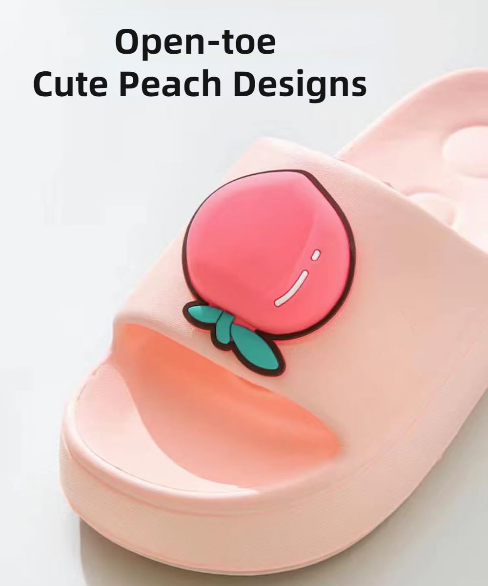Women's Strawberry Print Cute Preppy Slippers - Anti-Slip Open Toe Soft Indoor/Outdoor Sandals for Home, Shower & Lounge | Perfect for College Dorm, Beach House & Cozy Nights