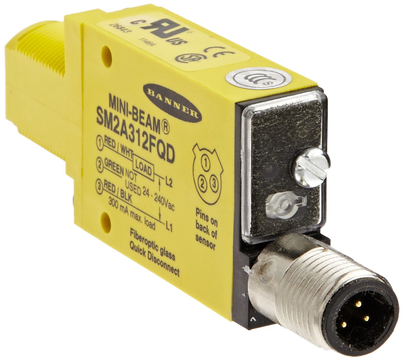 SM2A312FQD Mini Beam AC Photoelectric Sensor with Infrared LED & Glass Fiber Mode - Long Range Detection for Industrial Automation, Packaging Lines, and Conveyor Systems