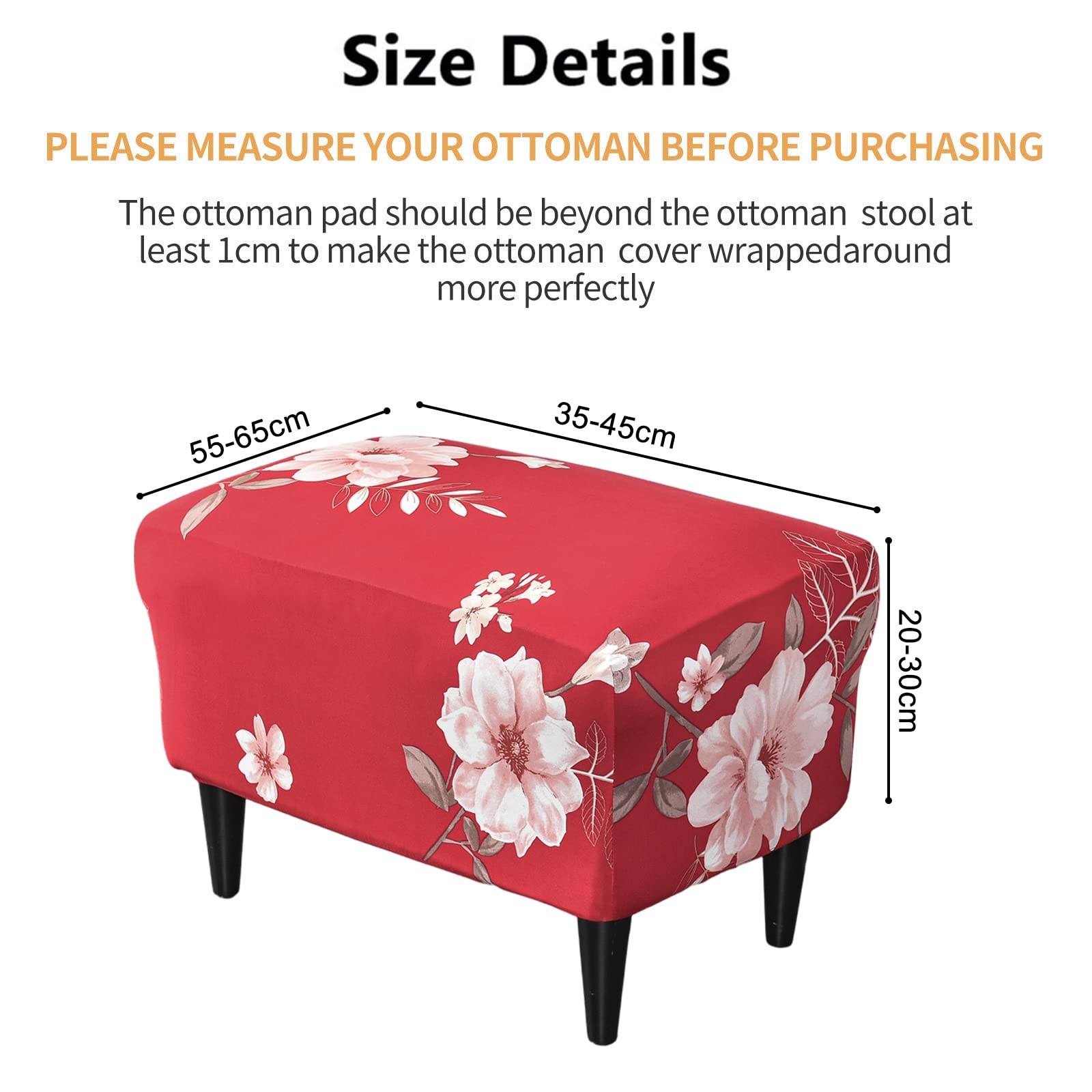 CRFATOP X-Large Printed Ottoman Chair Slipcover - Stretchable Rectangle Storage Stool Cover with Elastic Bottom for Footrest, Sofa & Furniture Protection (35
