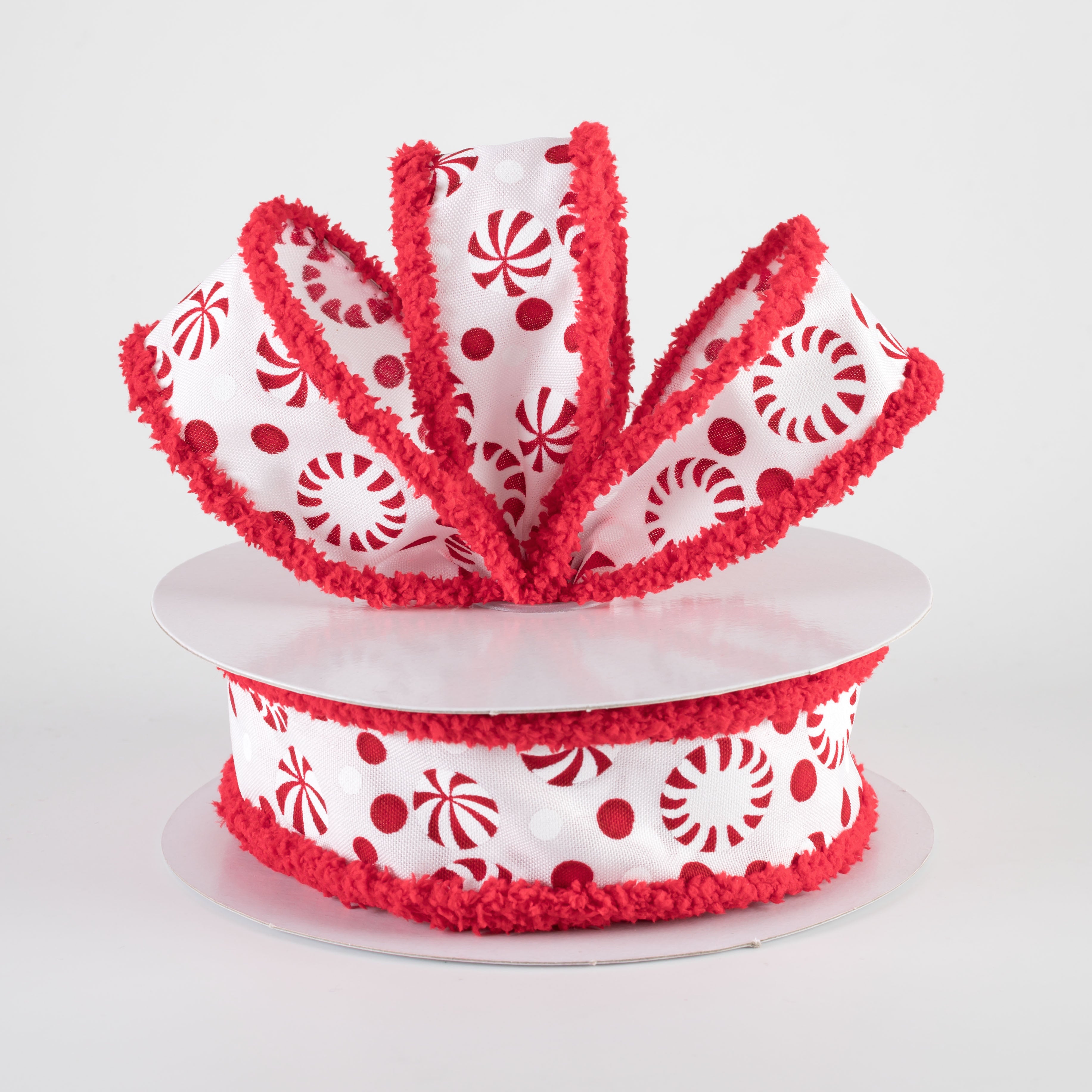 1.5 Inch Drift Edge Christmas Candy Ribbon - Red and White Decorative Ribbon (10 Yards) for Gift Wrapping, Holiday Decorations, Tree Trimming and DIY Crafts