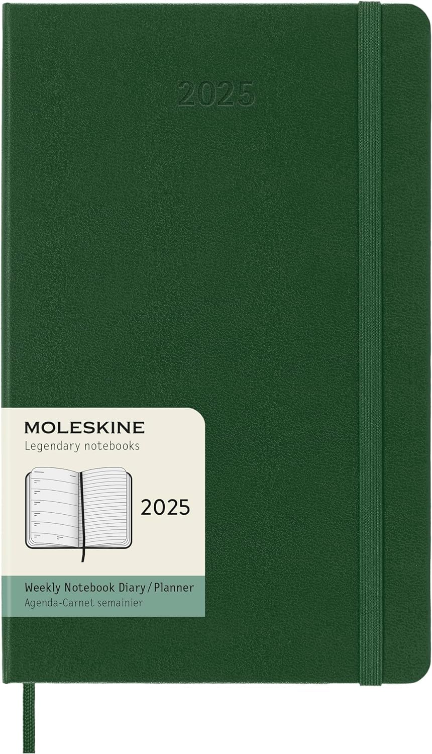 Moleskine 2025 Weekly Planner with Hard Cover & Elastic Closure - Myrtle Green Large Format (13x21cm) - Perfect for Work, School & Personal Organization