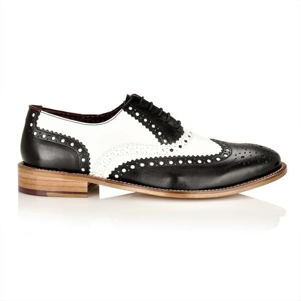 London Brogue Gatsby Style Men's Dress Shoes - Black & White Oxfords for Formal Wear & Business Occasions