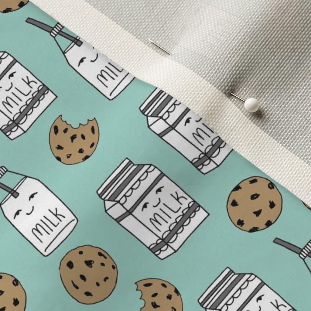 Premium Spoonflower Upholstery Velvet Fabric by The Yard - Milk Cookies Mint Food Kids Cute Novelty Prints for Nursery Decor, Home Upholstery & Apparel | Soft Durable Fabric for DIY Projects, Baby Rooms & Fashion Sewing