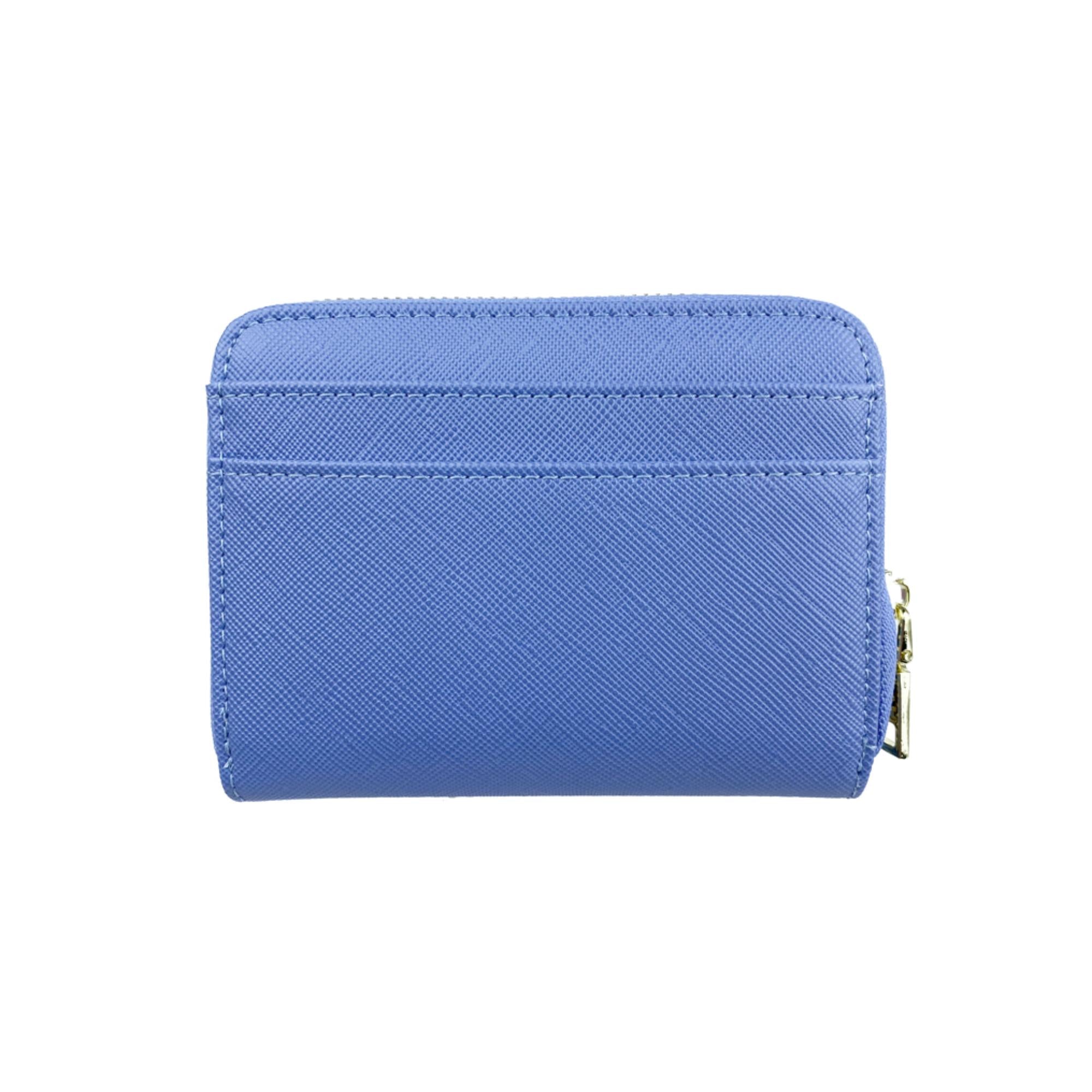 Mel&Co Saffiano Effect Zip Around Coin and Card Holder - Baby Blue Wallet for Women | Perfect for Everyday Use, Travel & Gift Giving