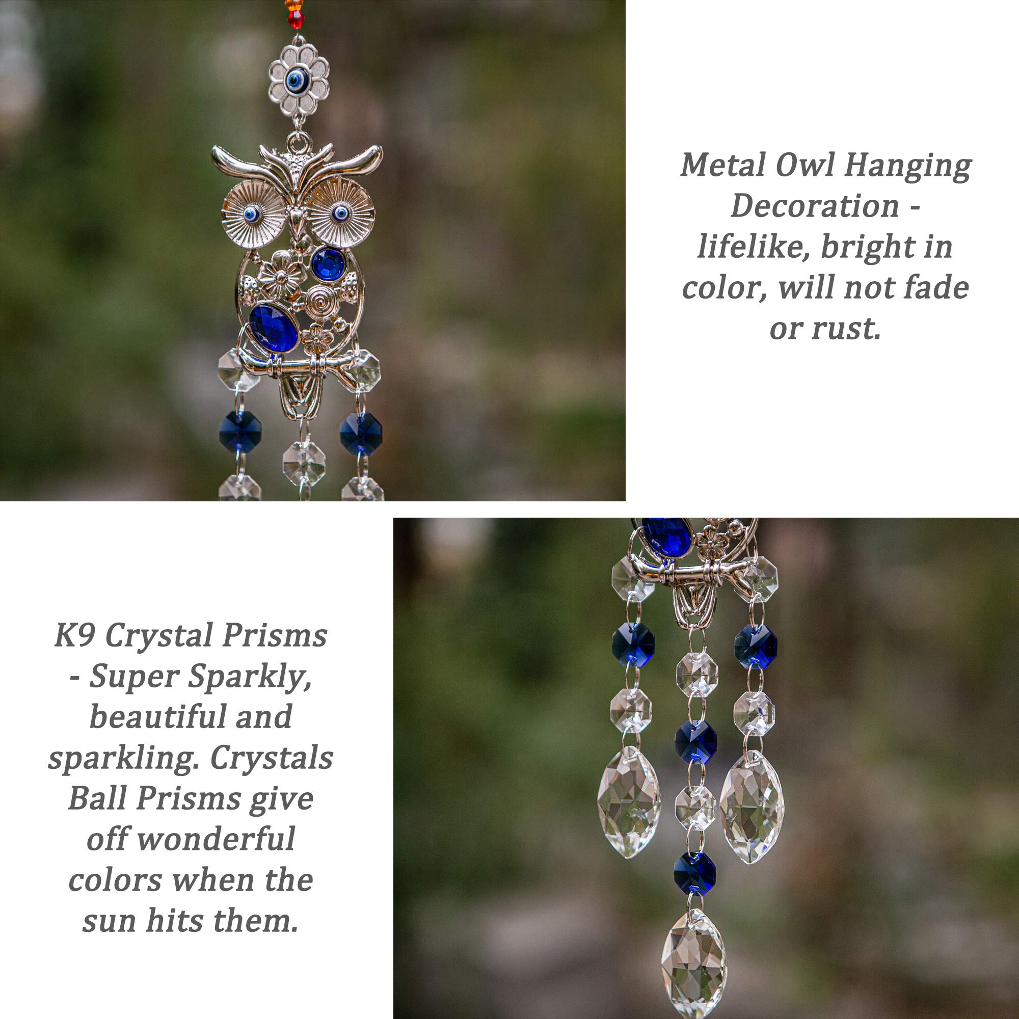 WEISIPU Feng Shui Crystal Prism Suncatcher - Rainbow Maker Window Decor with Owl Design for Home, Office & Garden - Creates Beautiful Light Reflections & Positive Energy