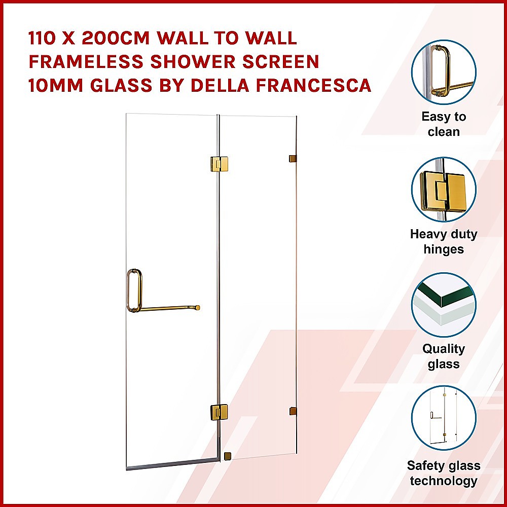10mm Frameless Shower Screen 110x200cm - Wall to Wall Bathroom Glass Panel by Della Francesca | Modern Waterproof Enclosure for Walk-in Showers & Bathroom Renovations