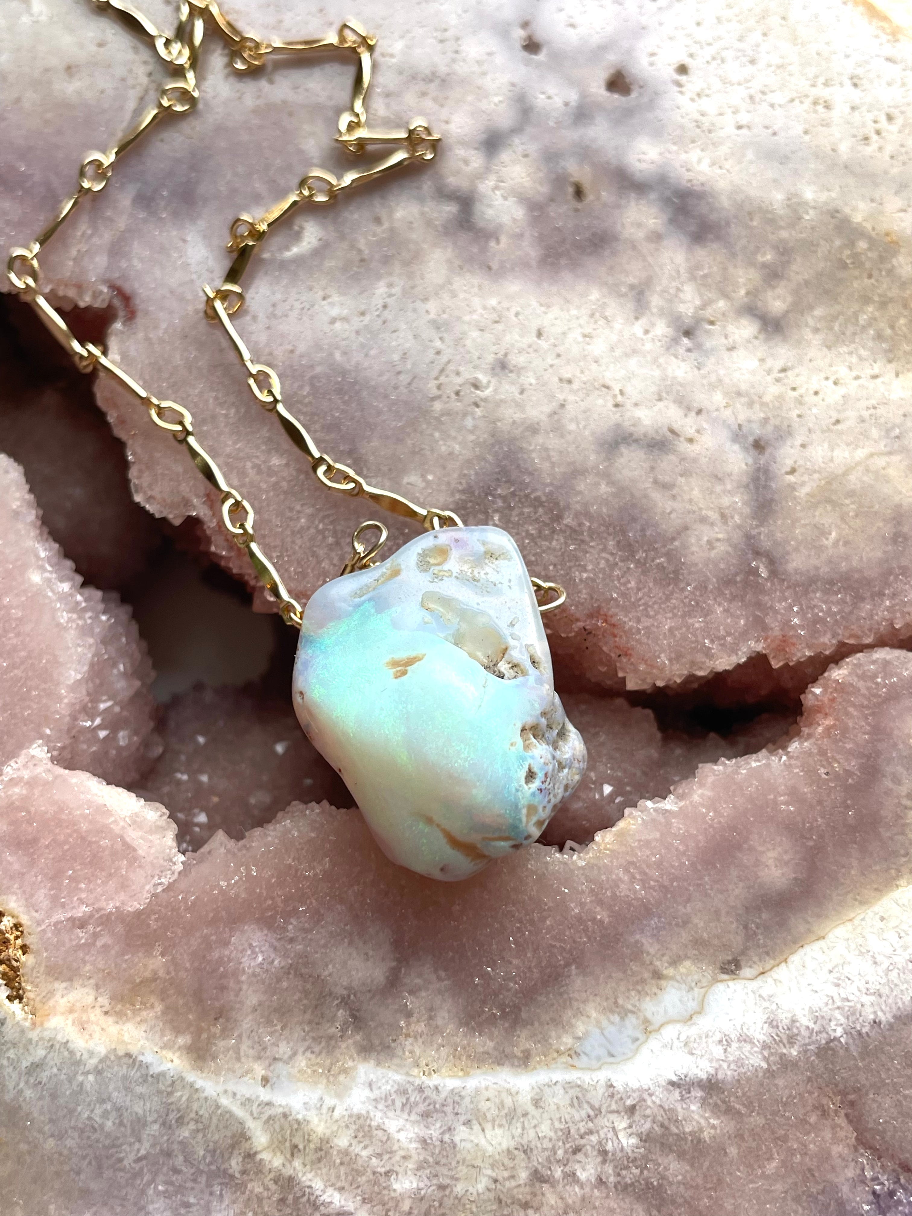 Genuine Australian Opal Necklace – Natural Raw Opal Jewelry for Women – Perfect for Weddings, Parties & Special Occasions