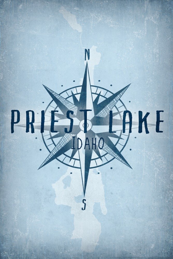Priest Lake Idaho Travel Poster - 24x36 Giclee Gallery Print - Lake and Compass Wall Art Decor - Perfect for Home, Office & Cabin Lakehouse Decor