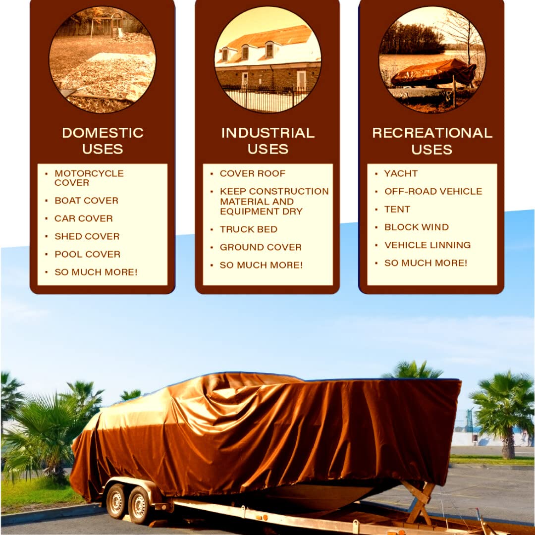 Heavy-Duty Waterproof 30' x 50' Brown Poly Tarpaulin with Reinforced Grommets - UV Resistant Multi-Purpose Tarp for Pool Cover, Boat, Camping, Canopy & Outdoor Protection - All-Weather Shelter Solution