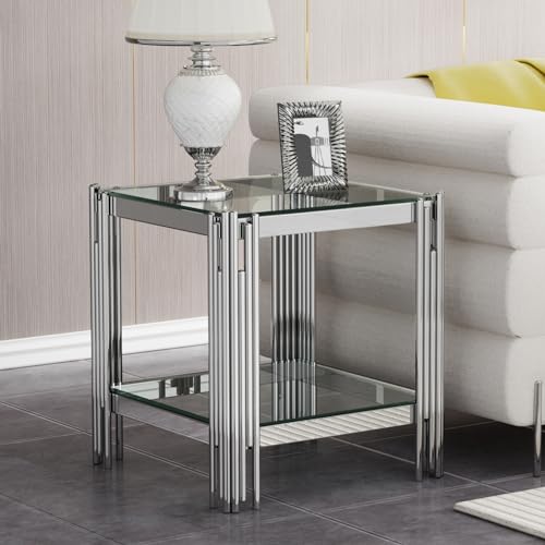 Silver End Table (Clear Glass Tabletop)