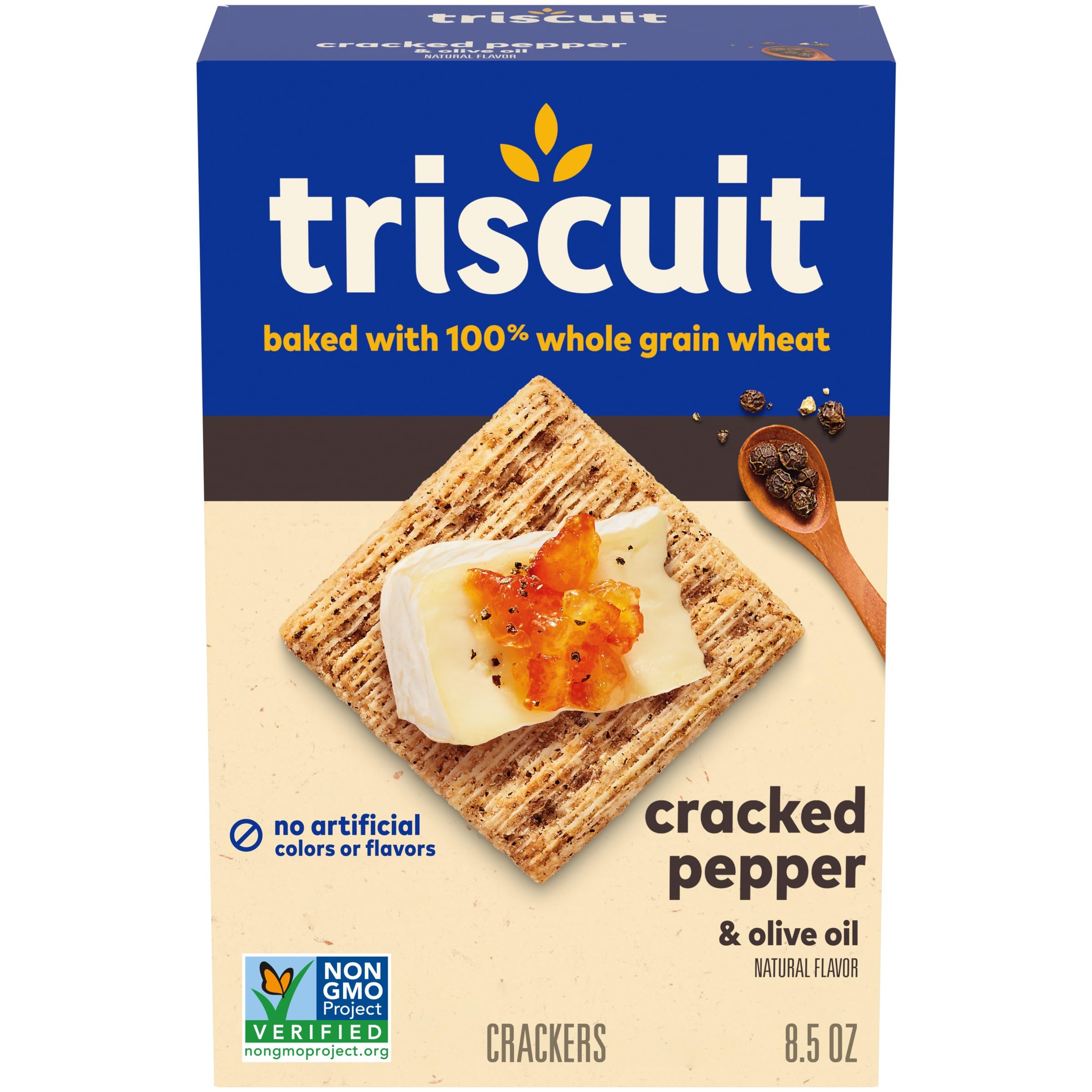 Triscuit Cracked Pepper & Olive Oil Whole Grain Wheat Crackers - Healthy Lunch Snacks & Party Appetizers, 8.5 oz (Pack of 1) - Perfect for Office, School, or Picnic Snacking