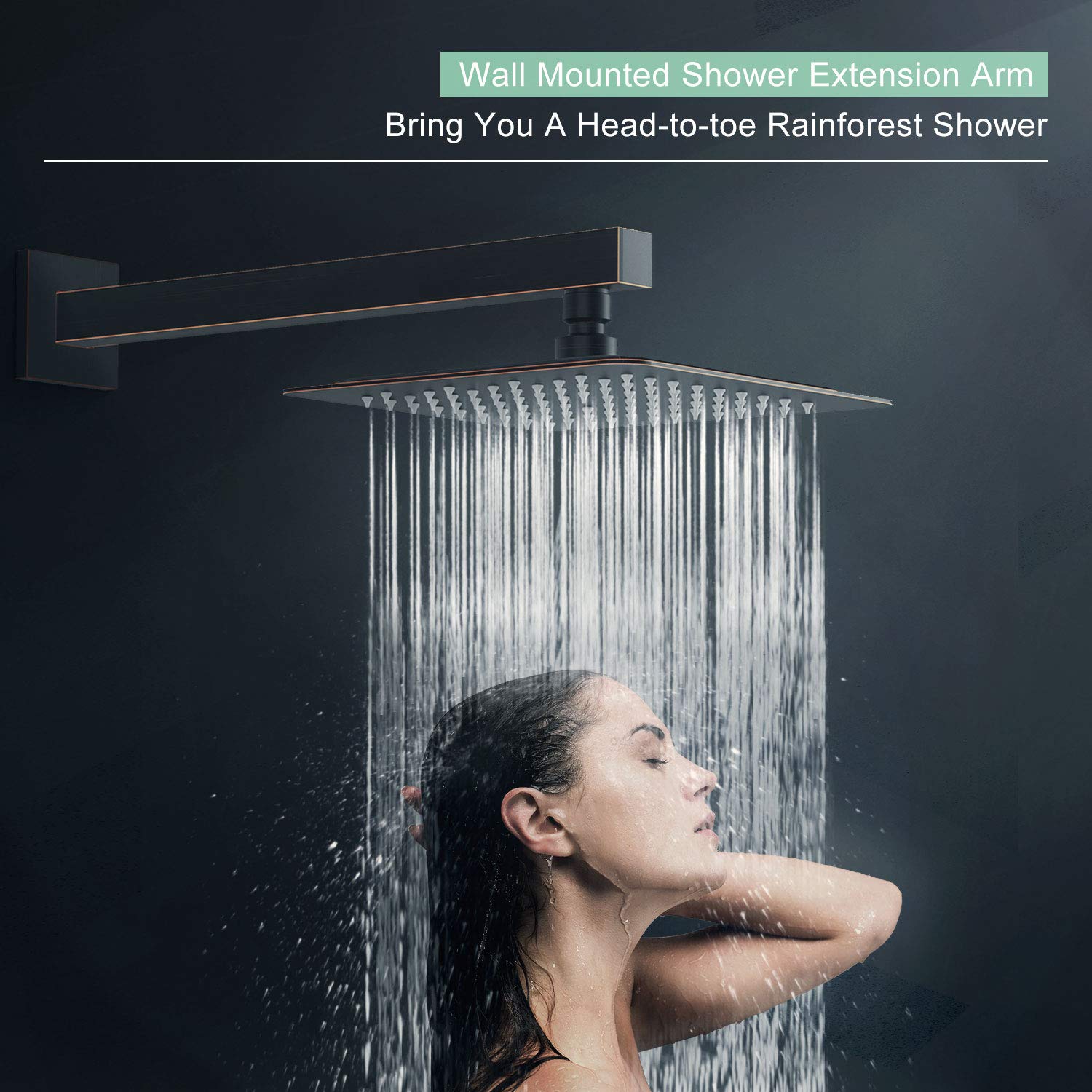 SunCleanse 8 Inch Square Shower Faucet Set with Valve - Oil Rubbed Bronze Single Handle Shower Trim Kit with Extra Long Shower Arm - Perfect for Modern Bathroom Renovation and Spa-Like Shower Experience