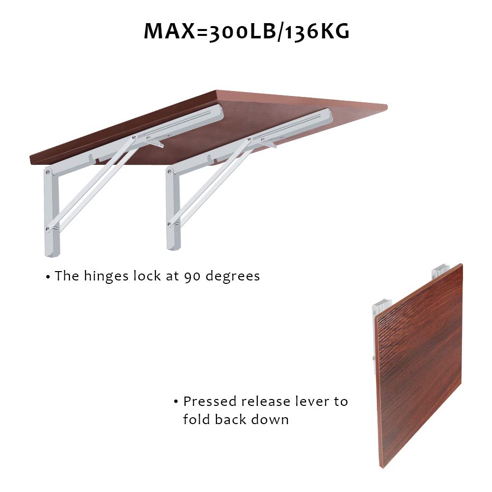Heavy Duty Folding Shelf Brackets 2 Pack - 150lb Max Load for Wall Mounted Shelves & Tables (14