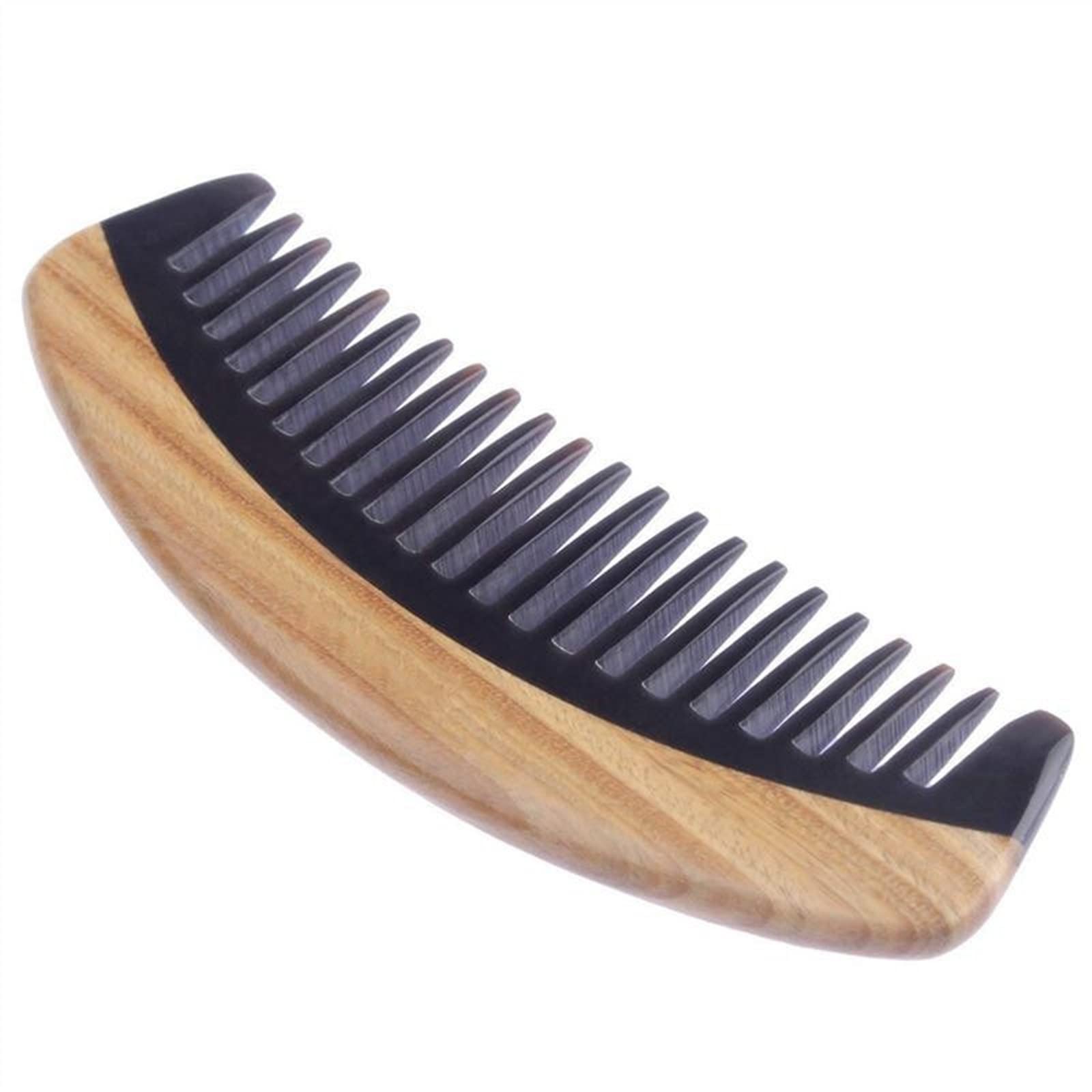 BAWHO Horn and Green Sandalwood Comb - Anti-Static Hair Brush for Styling & Scalp Massage - Natural Wooden Comb for Men & Women - Perfect for Home, Travel, and Salon Use