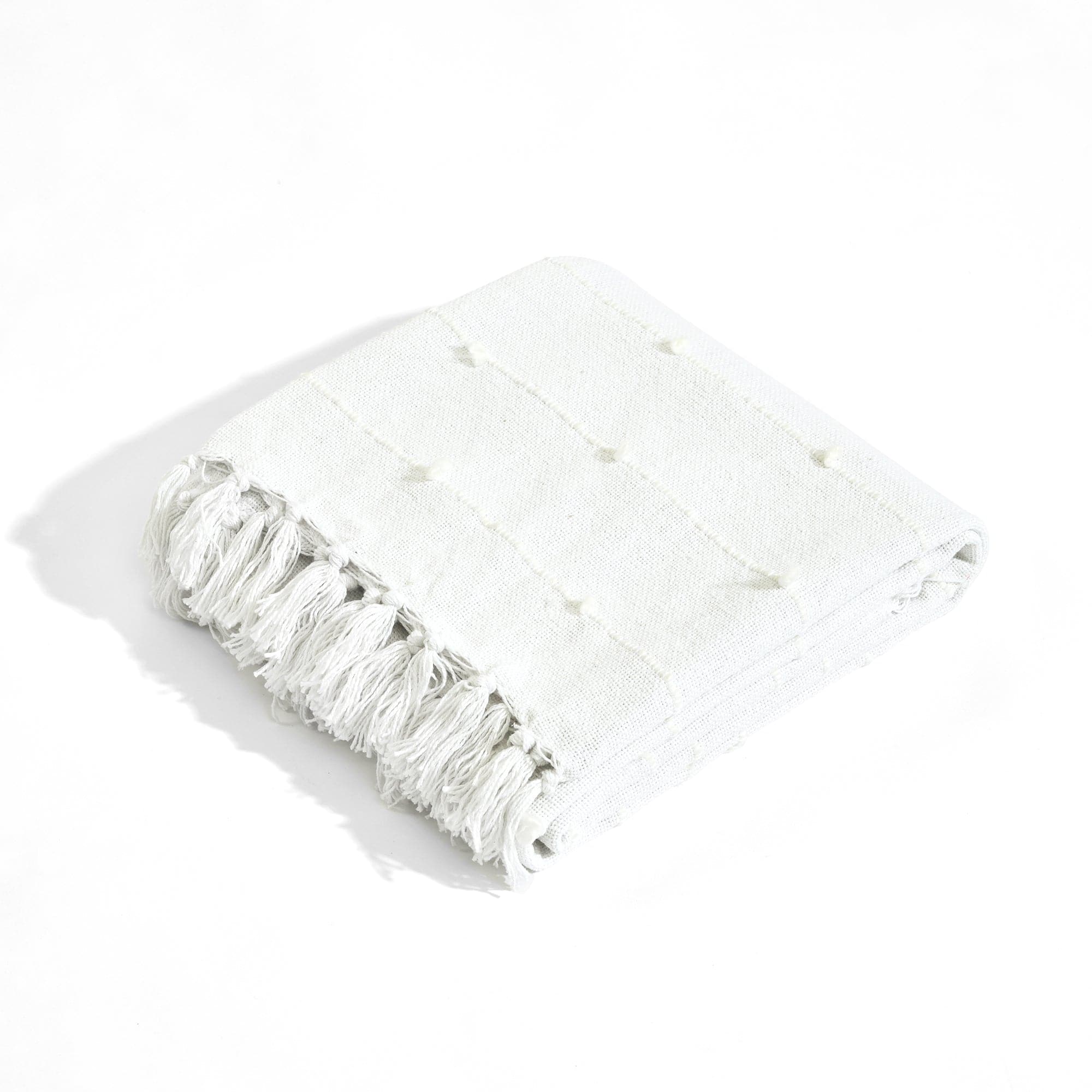 Boho Tufted Cotton Woven Tassel Fringe Throw Blanket - Soft Cozy Decorative Couch Cover for Living Room, Bedroom & Outdoor Use