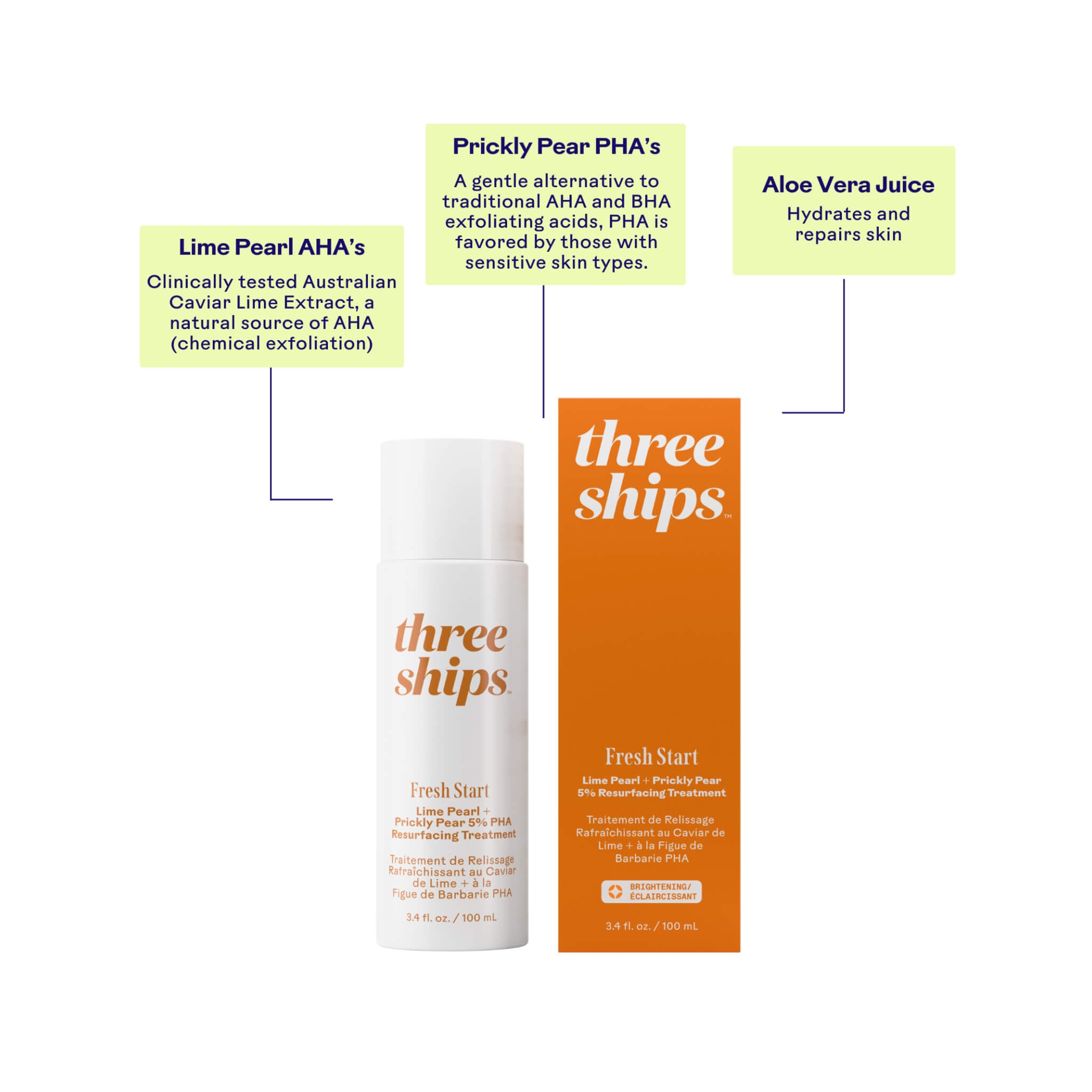 Fresh Start Lime Pearl + Prickly Pear 5% PHA Resurfacing Treatment - Exfoliating Face Mask for Glowing Skin | Gentle Chemical Peel for Sensitive Skin | Perfect for Nighttime Skincare Routine & Pre-Makeup Prep