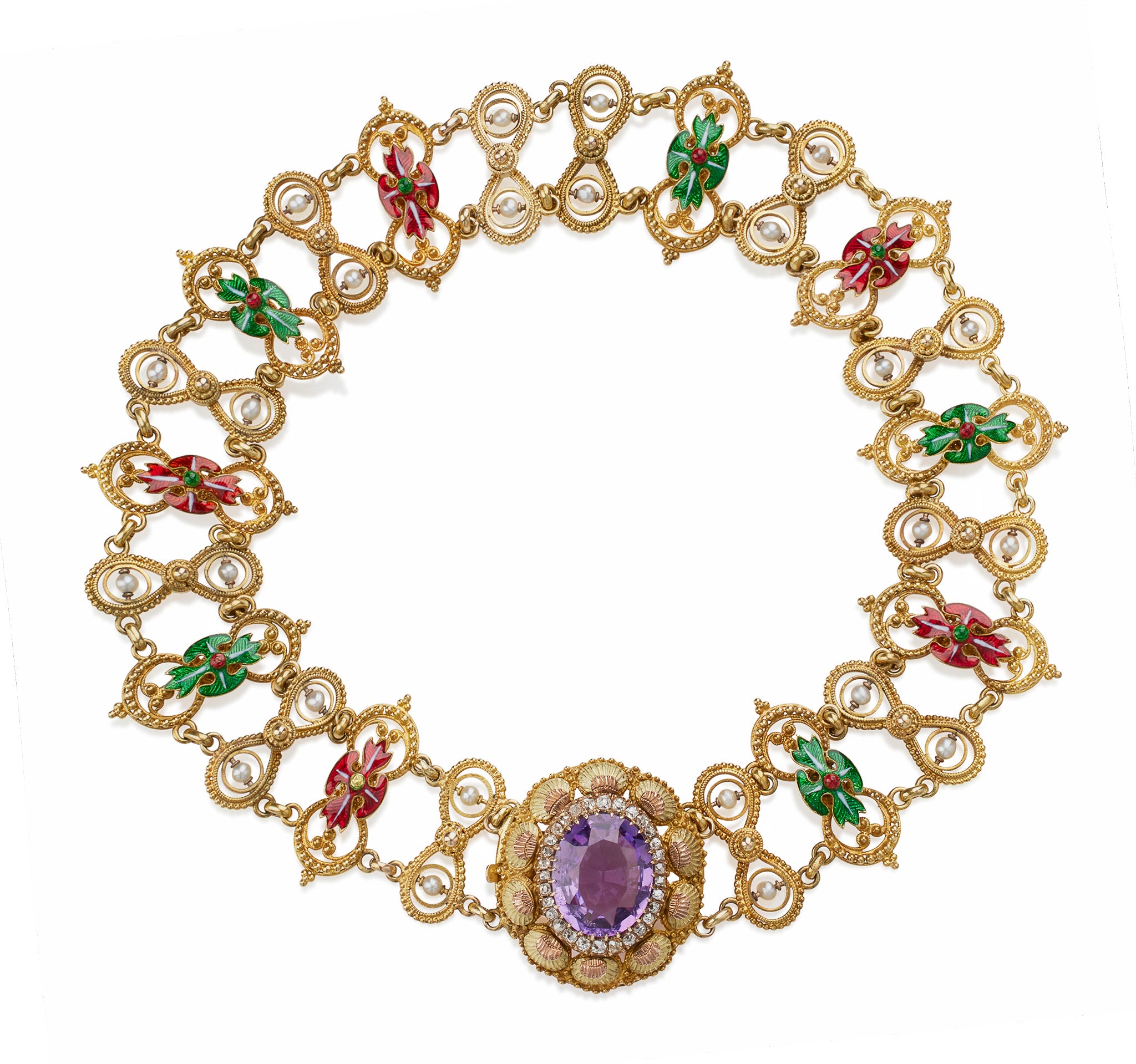 Exquisite Amethyst & Basse Taille Enamel Gold Plated Necklace for Women | Elegant Jewelry Gift for Birthday, Anniversary & Special Occasions