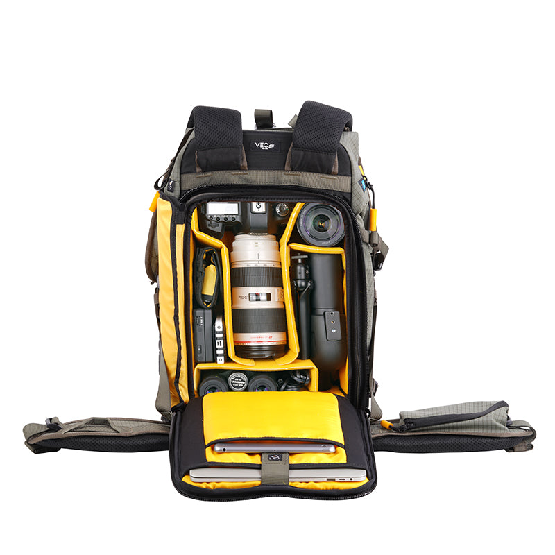 VEO Active 46 Khaki Green Camera Backpack with USB Charging Port - Waterproof DSLR Bag for Travel & Outdoor Photography - Perfect for Hiking, Camping & Professional Photographers