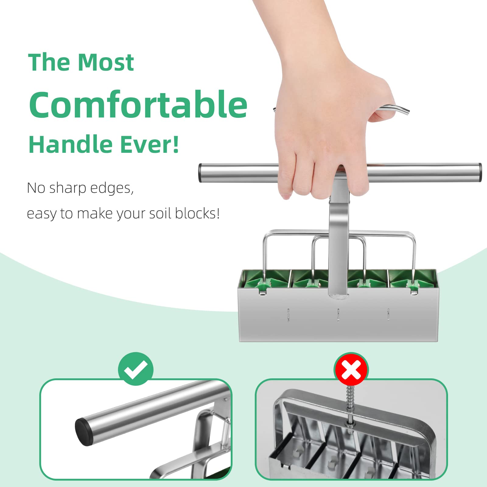 4 Cell Soil Block Maker Tool - 2 Inch Mold with Comfortable Handle for Seed Starting, Germination & Seedling Growth | Reduce Transplant Shock | Ideal for Home Gardening, Greenhouses & Organic Farming