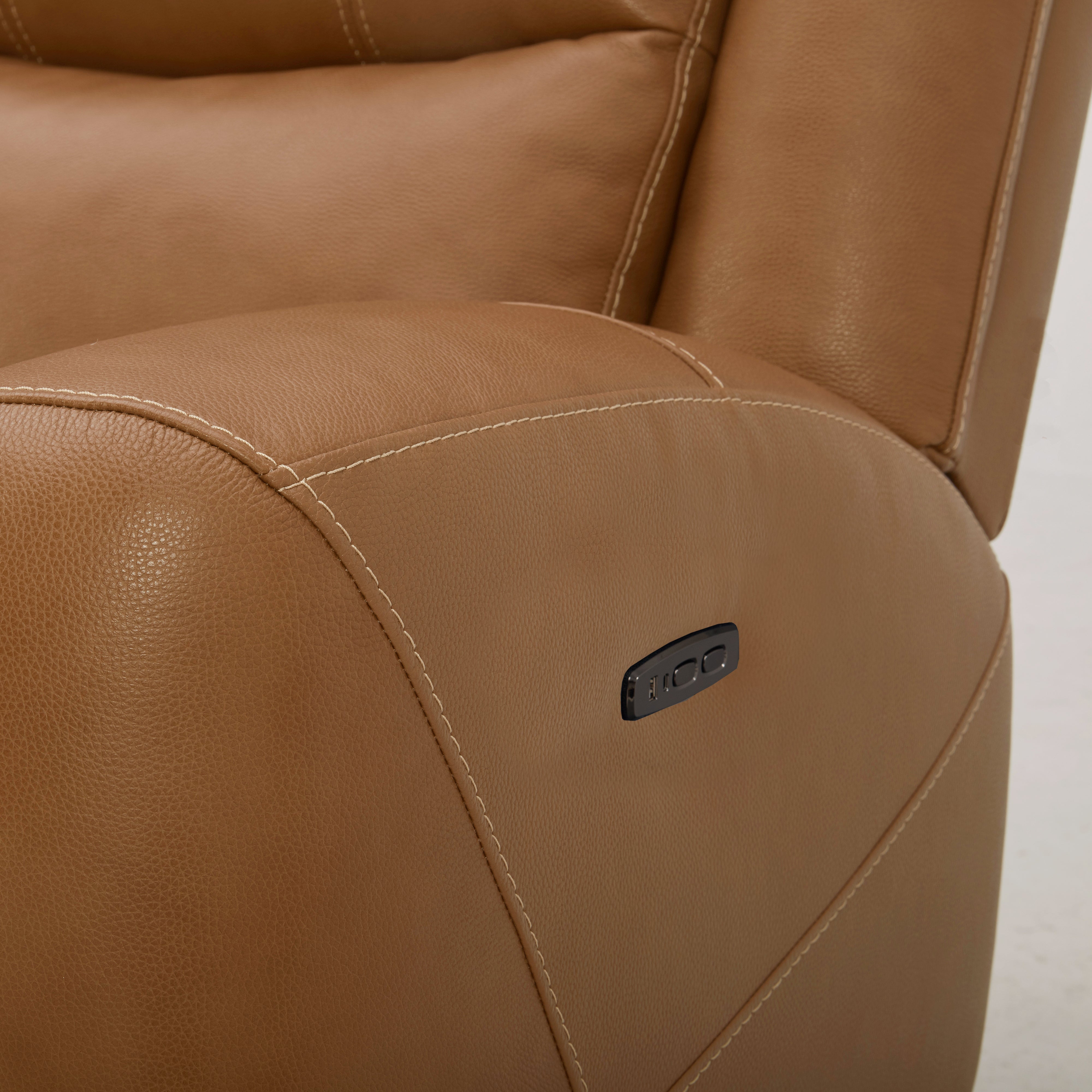 Roundhill Furniture Cozura Genuine Leather Power Reclining Loveseat with Console - Dual Motor, USB Charging & Cup Holders - Perfect for Living Room, Home Theater & Family Gatherings