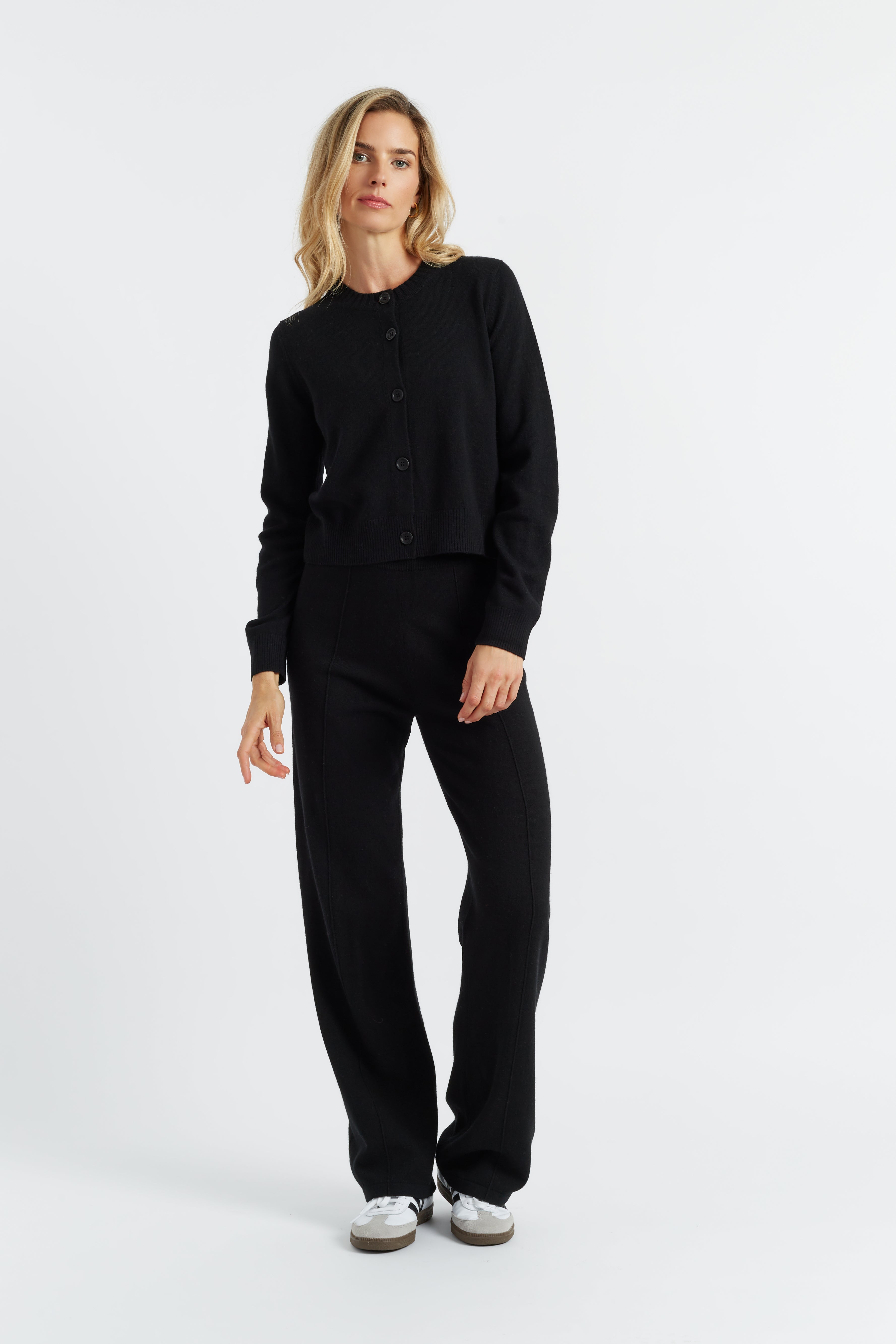 Premium Black Wool Cashmere Crew Neck Cardigan for Women - Soft & Warm Winter Sweater for Office, Travel & Casual Wear