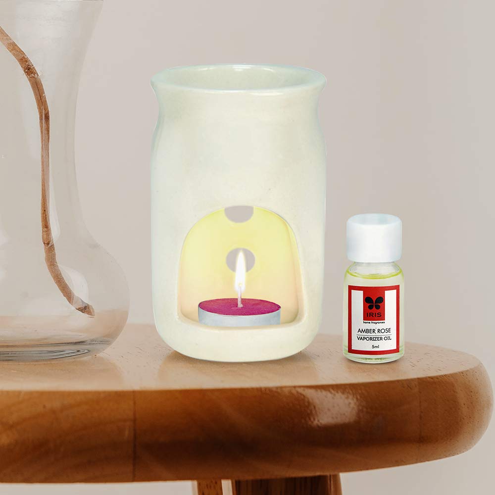 IRIS Amber Rose Aromatherapy Vaporizer Set with 2 Tea Light Candles | Natural Chemical-Free Home Fragrance | Room Freshener & Relaxation Gift (12.3x6.6x15.3cm) | Perfect for Bedroom, Bathroom, Yoga Studio & Spa | Made in India