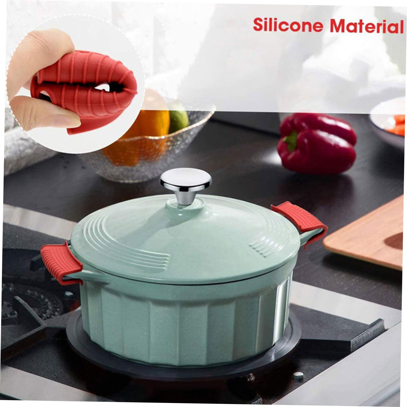 4-Piece Silicone Pot Handle Covers - Heat Resistant & Non-Slip Kitchen Handle Protectors for Cooking, Baking, and Serving Hot Pots & Pans