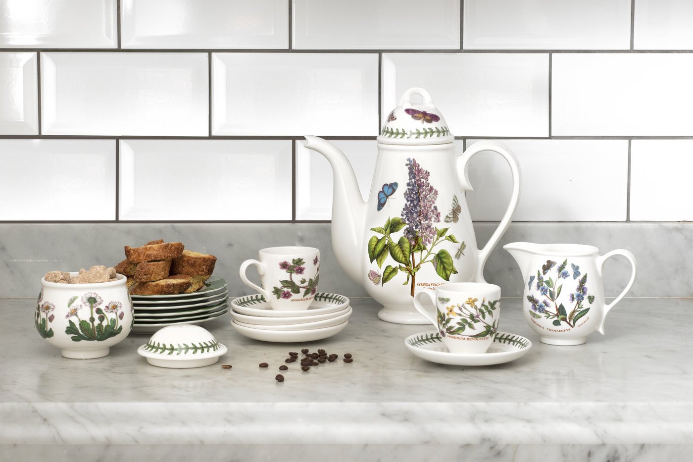 Portmeirion Botanic Garden 10oz Teacup and Saucer Set of 6 - Assorted Floral Designs Fine Earthenware Tea Cups - Chip Resistant, Dishwasher & Microwave Safe - Made in England - Perfect for Afternoon Tea, Bridal Showers & Elegant Dining