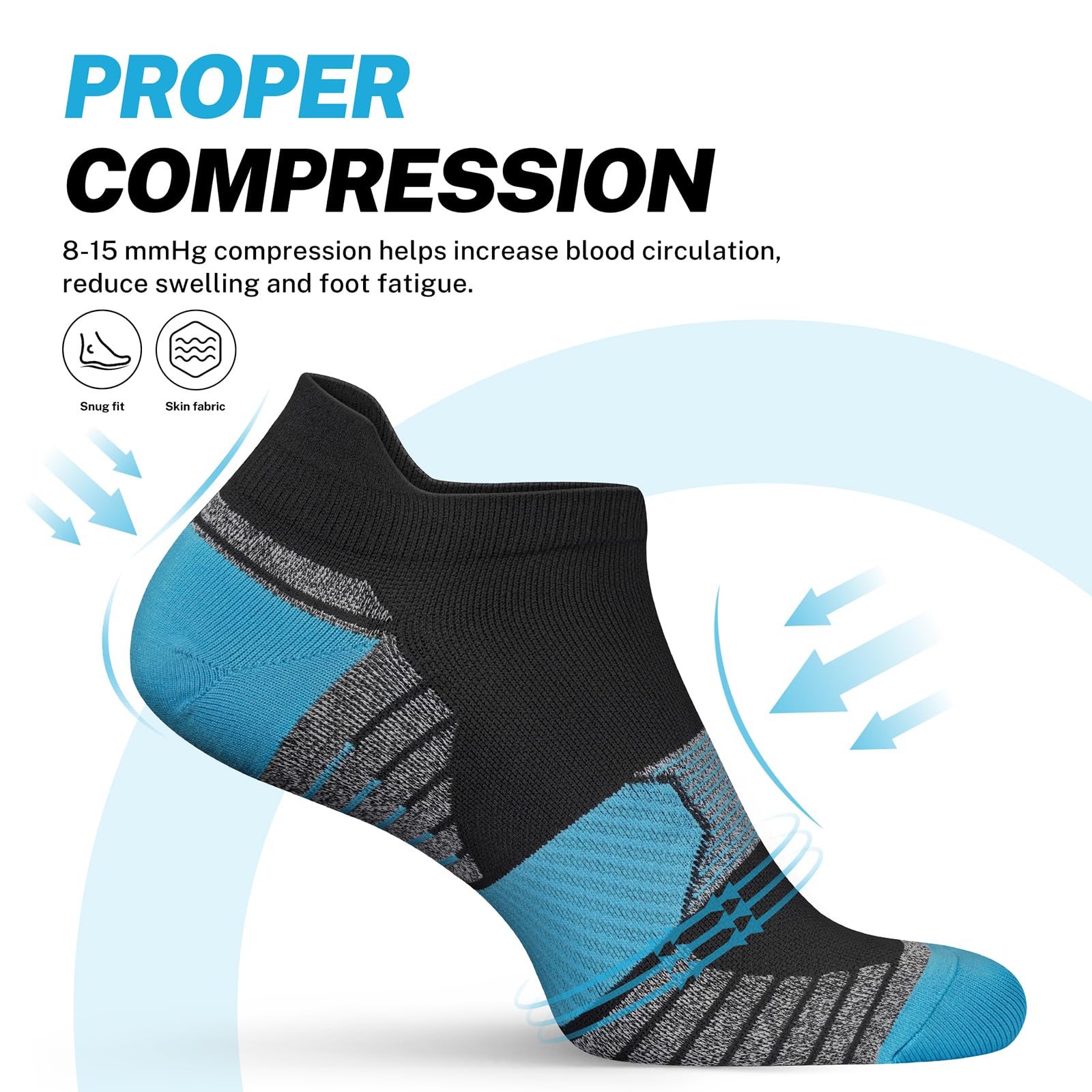 PAPLUS Women's Compression Running Socks (6 Pairs) - Low Cut Ankle Athletic Socks with Arch Support for Jogging, Workout & Fitness Activities