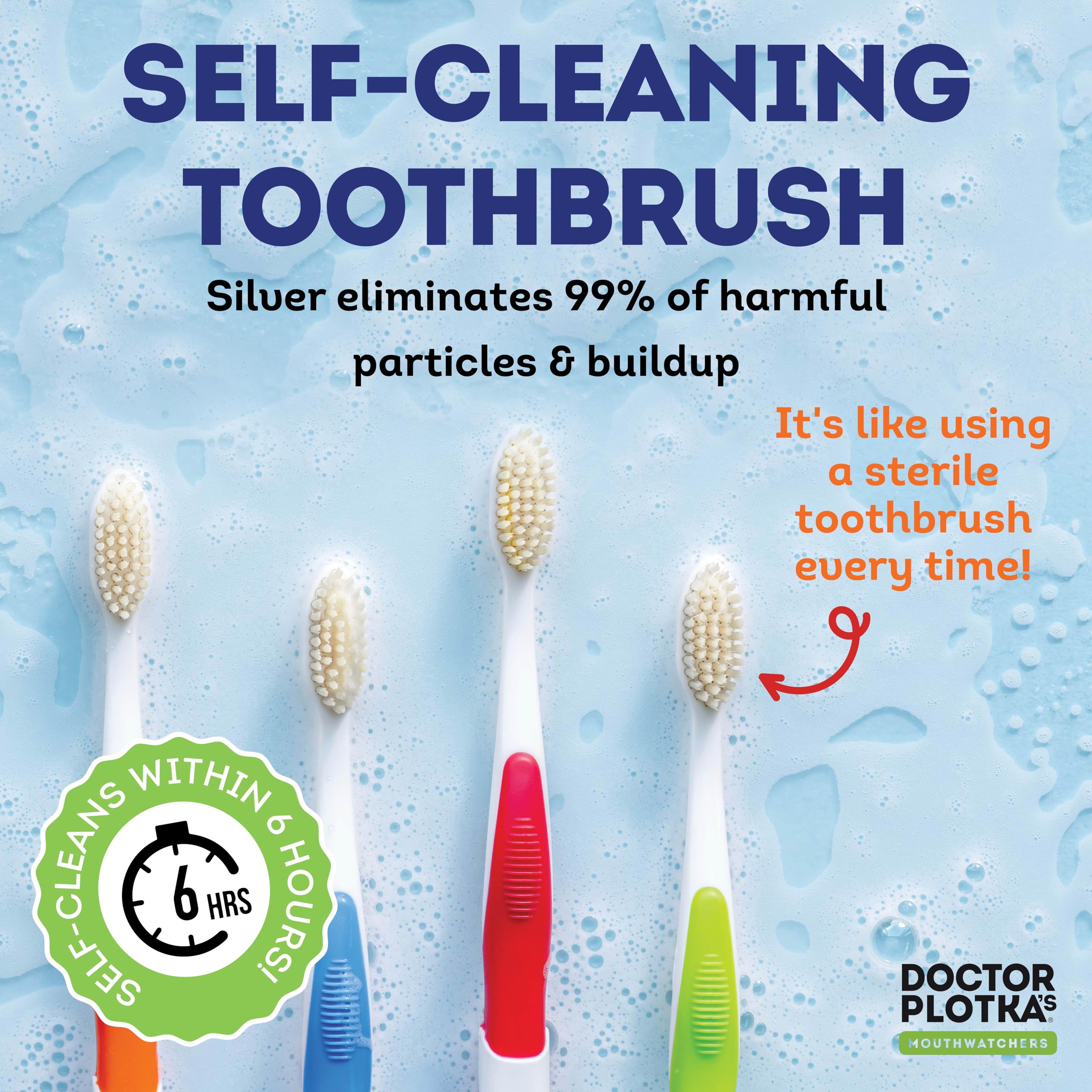 MOUTHWATCHERS Soft Flossing Toothbrush 4-Pack - Ultra Clean Manual Toothbrushes for Adults with Sensitive Teeth & Gums | Dentist-Recommended by Dr. Plotka | Perfect for Travel, Daily Oral Care & Gentle Cleaning (Orange)
