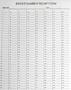 Bidder No. Recap Forms (50/Pad) - Auction Bidding Record Sheets for Easy Tracking & Organization | Perfect for Auctioneers, Fundraisers & Event Planners