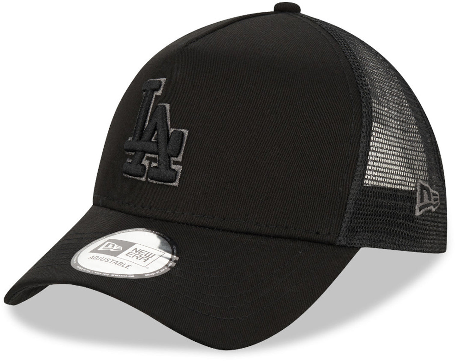 Los Angeles Dodgers New Era All Black Trucker Cap - Adjustable Snapback Hat for Men & Women - Perfect for Baseball Games, Streetwear & Casual Outfits