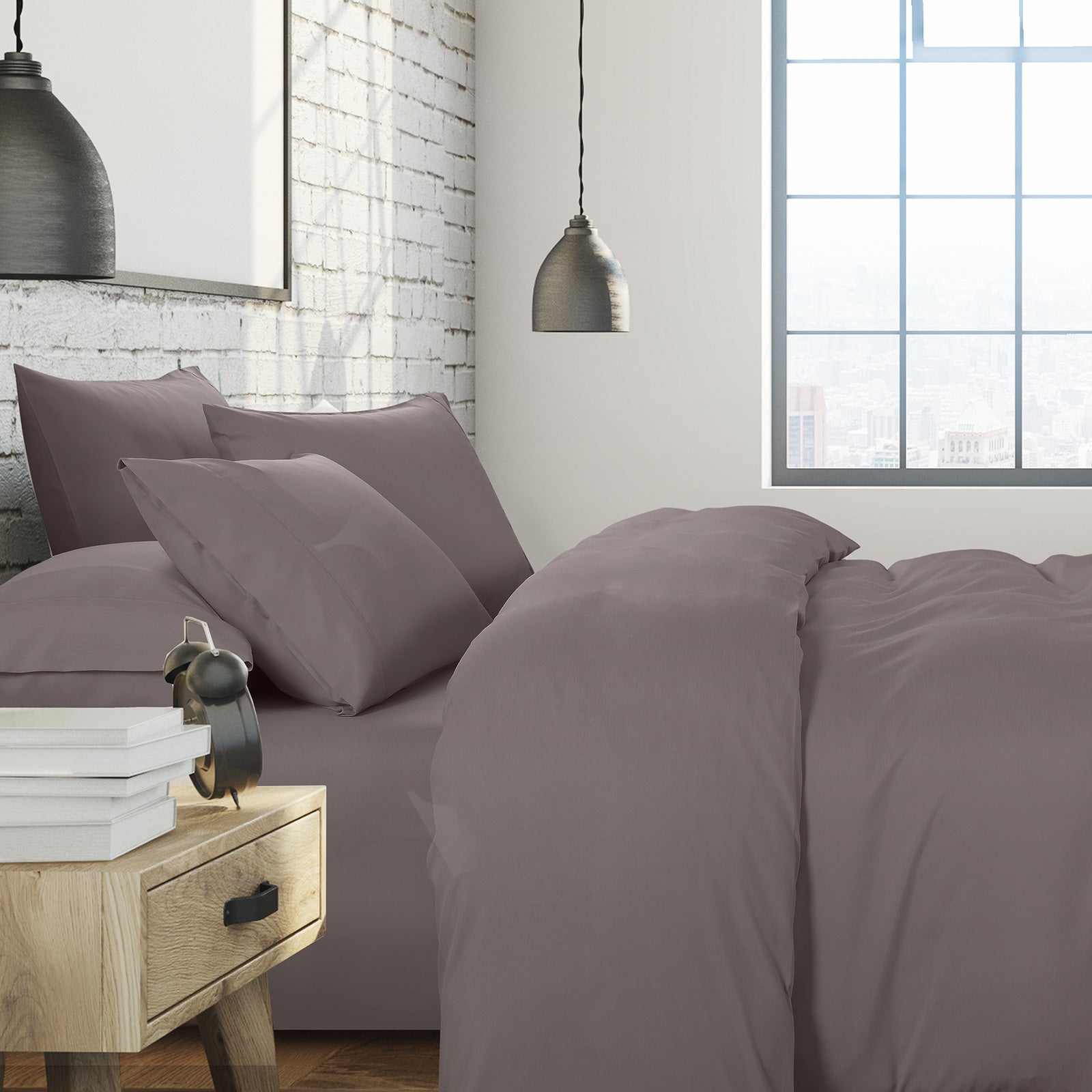 Luxury 1500 Thread Count 6-Piece Comforter Set with 2 Duck Feather Down Pillows - Queen Size Bedding in Dusk Grey | Ultra Soft Bed Sheets for Hotel-Style Comfort | Perfect for Master Bedrooms, Guest Rooms & Cozy Sleep