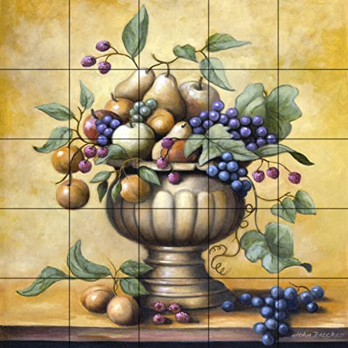 John Zaccheo Fruit Bowl Tile Mural - Handmade Wall Art for Kitchen & Dining Room Decor - Perfect for Home, Restaurant, or Cafe Interior Design