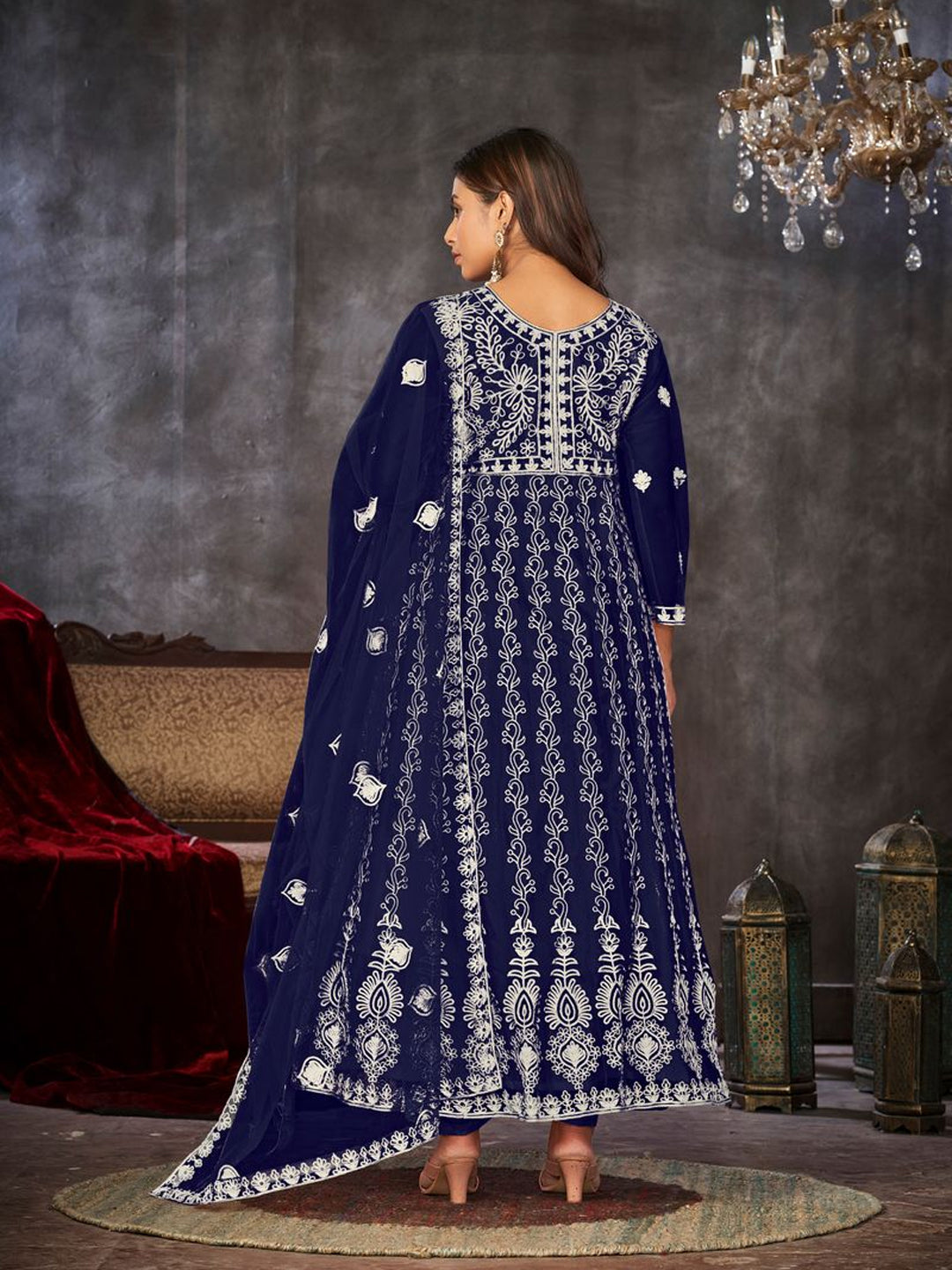 Elegant Blue Designer Semi-Stitched Anarkali Suit with Intricate Embroidery - Perfect for Weddings, Parties & Festive Occasions