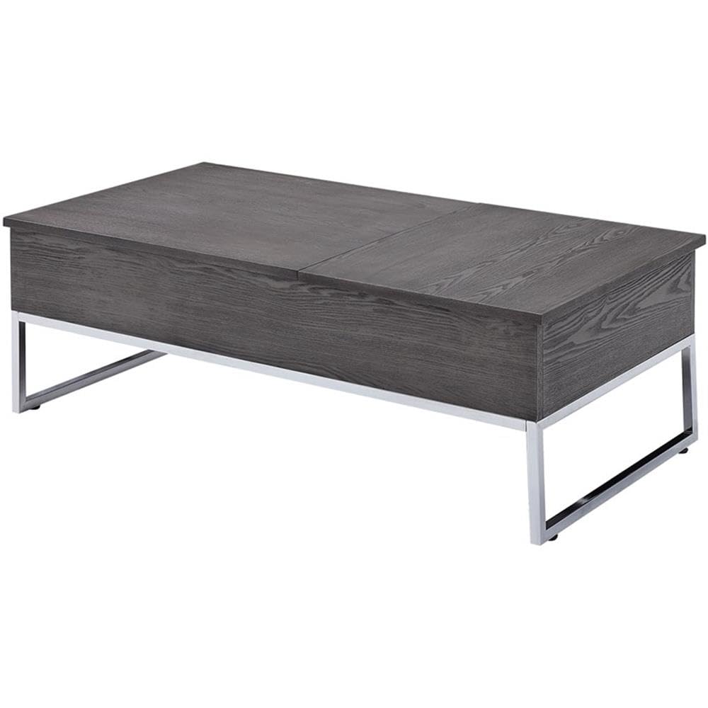 Acme Iban Lift Top Coffee Table - Gray Oak & Chrome Finish - Modern Living Room Furniture for Small Spaces & Storage Solutions