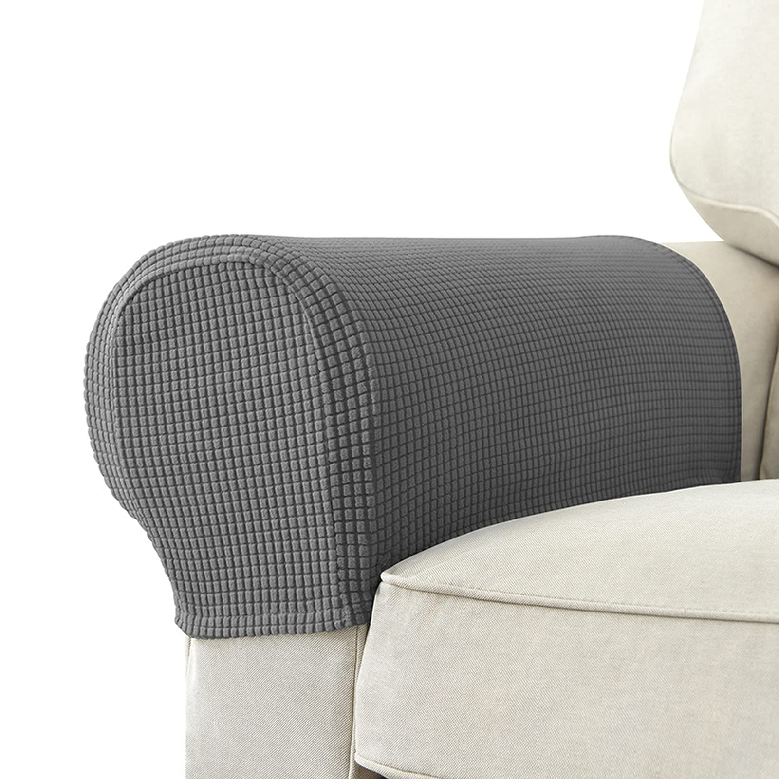 Stretchable Non-Slip Sofa Armrest Covers - 1 Pair Spandex Recliner Chair Protectors, Gray Furniture Slipcovers for Living Room, Office & Home Decor (Perfect for Pets, Kids & Daily Use)