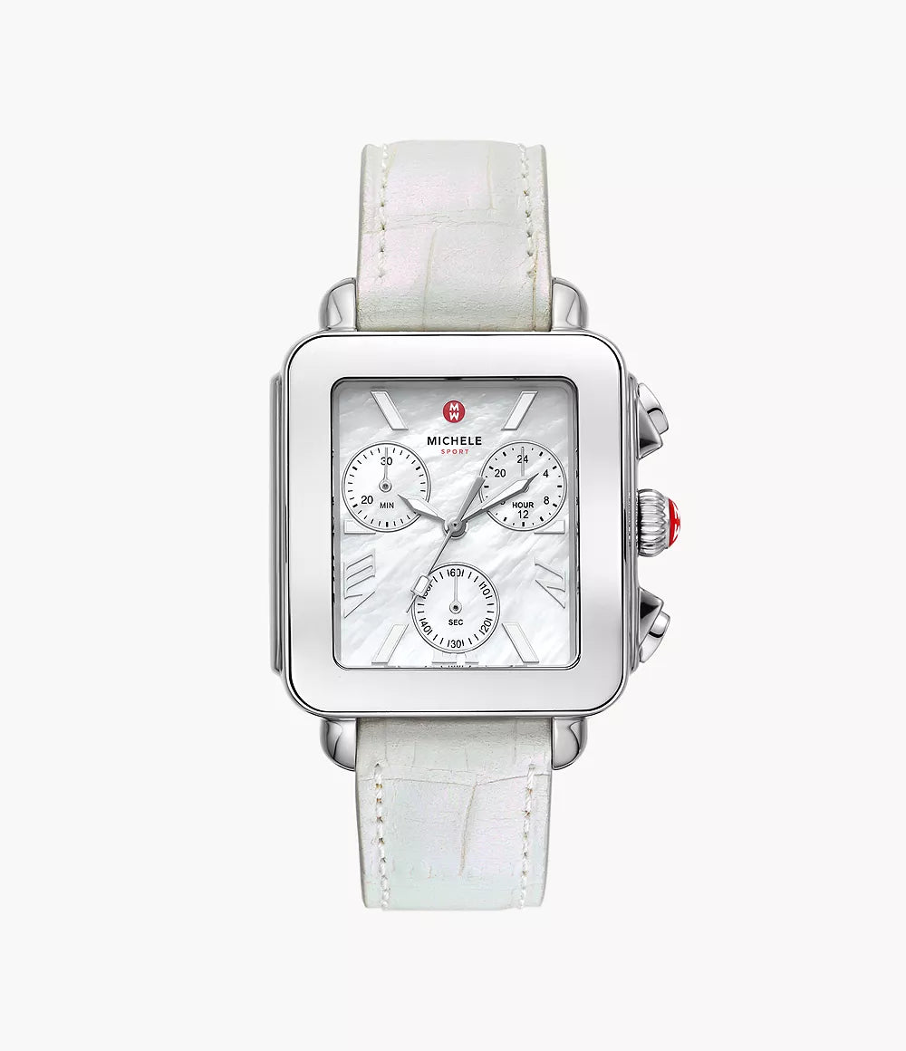 Deco Sport Chronograph Stainless Steel White Leather Watch for Men - Waterproof Casual Dress Watch for Business, Outdoor & Everyday Wear