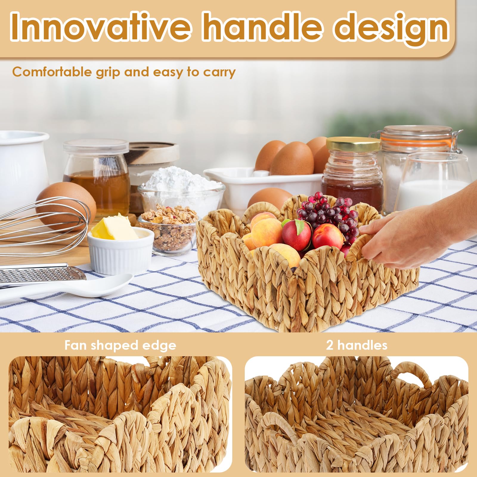 2-Pack Handwoven Woven Storage Baskets with Handles - Natural Rattan Nursery & Home Organization Bins - 15L Capacity for Bedroom, Living Room, Baby Room Storage - Perfect for Toys, Blankets & Clothes Organization