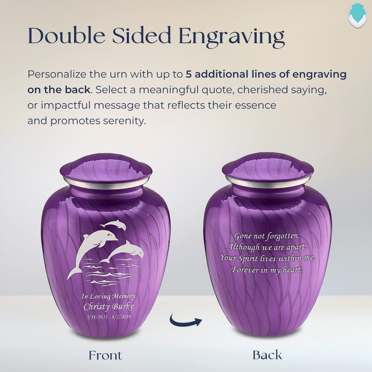 Personalized Dolphin Cremation Urn for Human Ashes - Large Pearl Purple Funeral Urn for Adults with Double Side Engraving (Holds 200 lbs) - Perfect for Memorial Services & Home Display