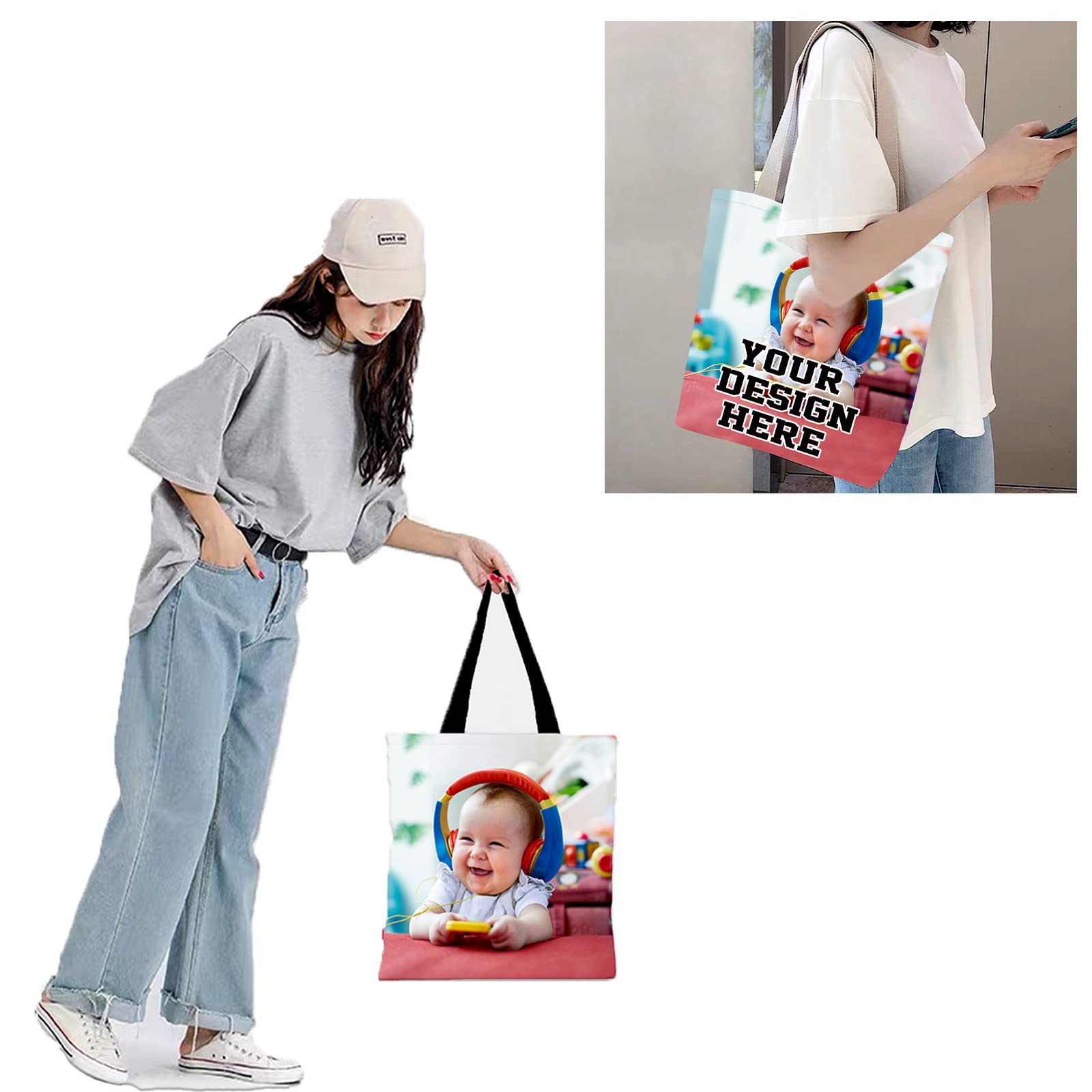 Custom Photo Tote Bag - Personalized Canvas Bag for Daily Use & Gifts