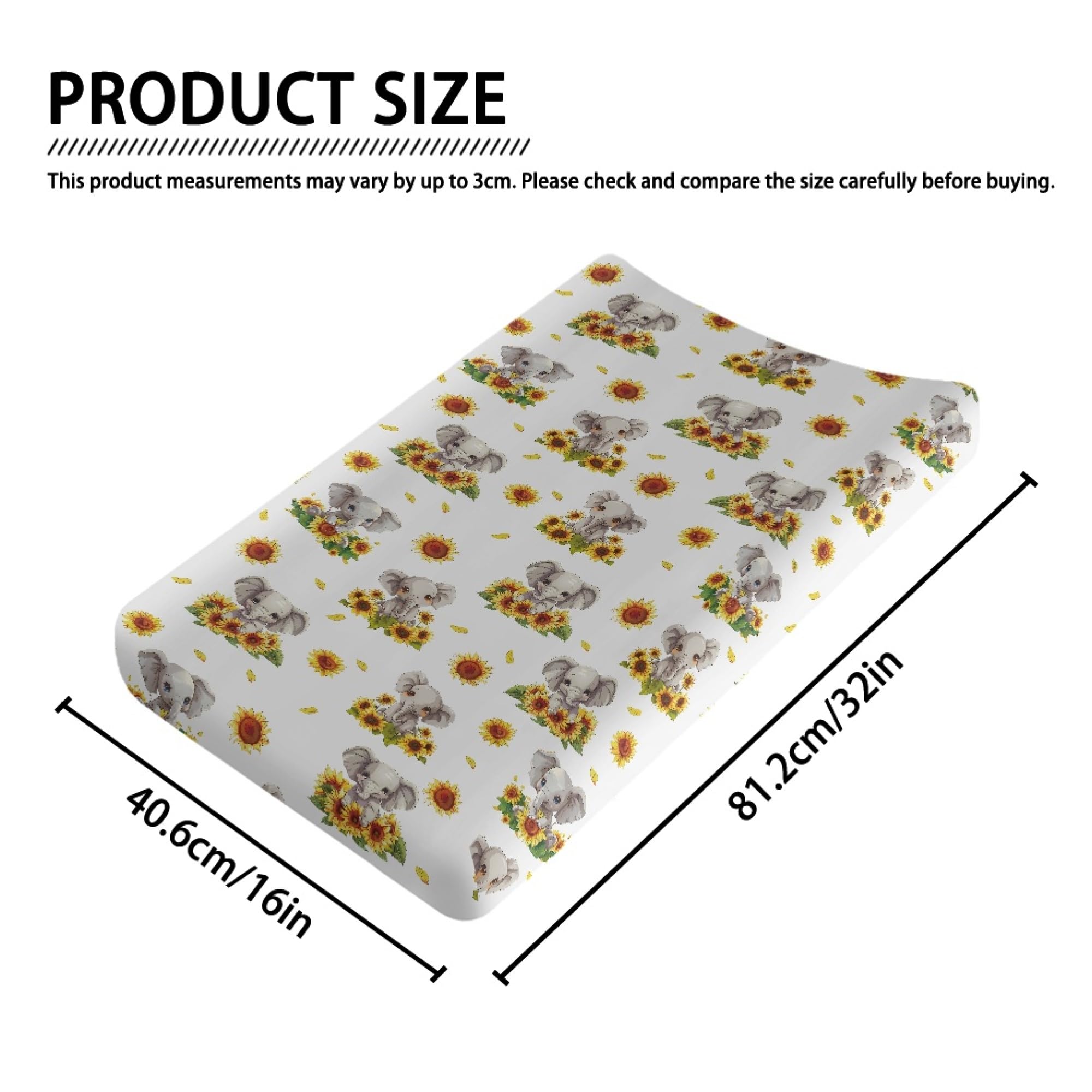 Boatee Sunflower Elephant Baby Changing Pad Cover - Soft & Comfortable Diaper Changing Table Pad Sheets for Girls | Perfect for Nursery, Daycare & Travel